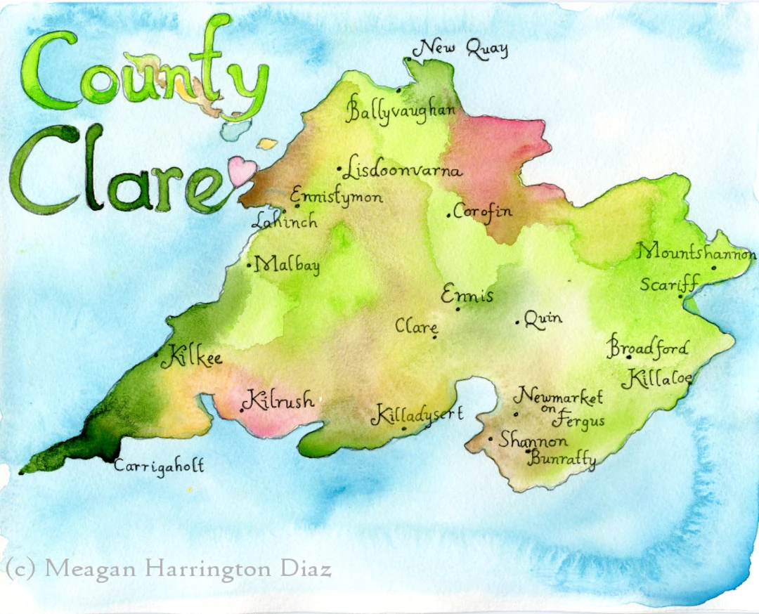 Map Art Print County Clare Ireland Map Irish Art Map Of Ireland Etsy