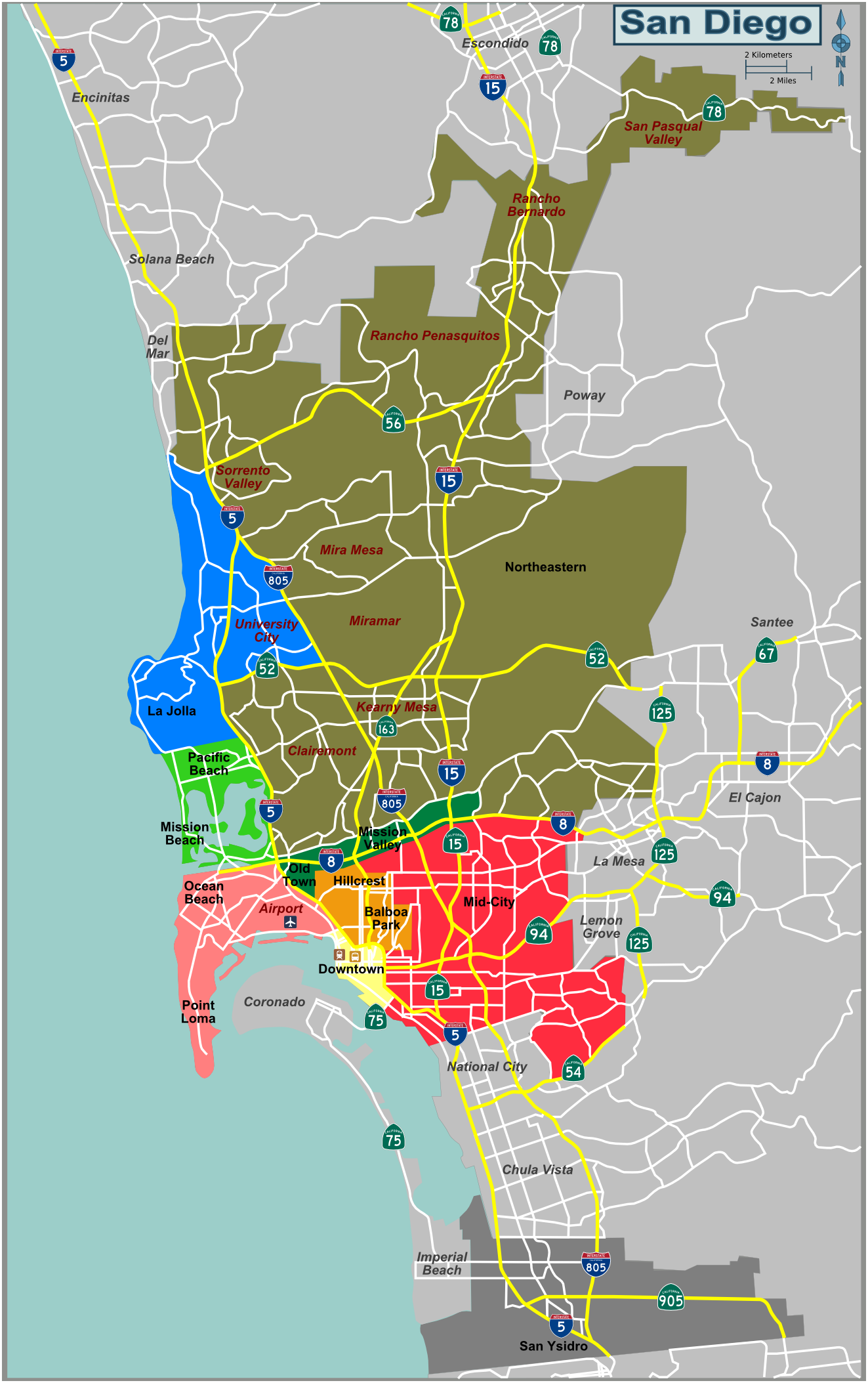 Map Defining Major Districts Of San Diego Map Defining Major Districts Of San Diego