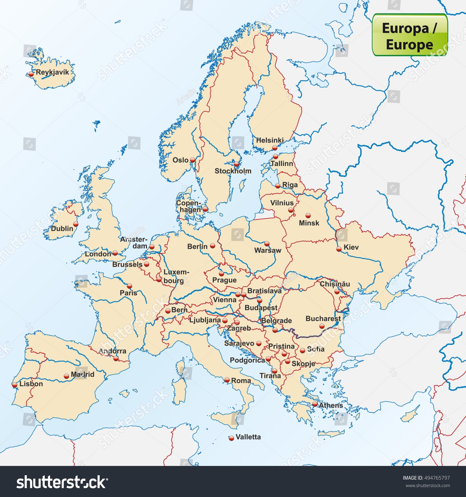 capital cities europe map