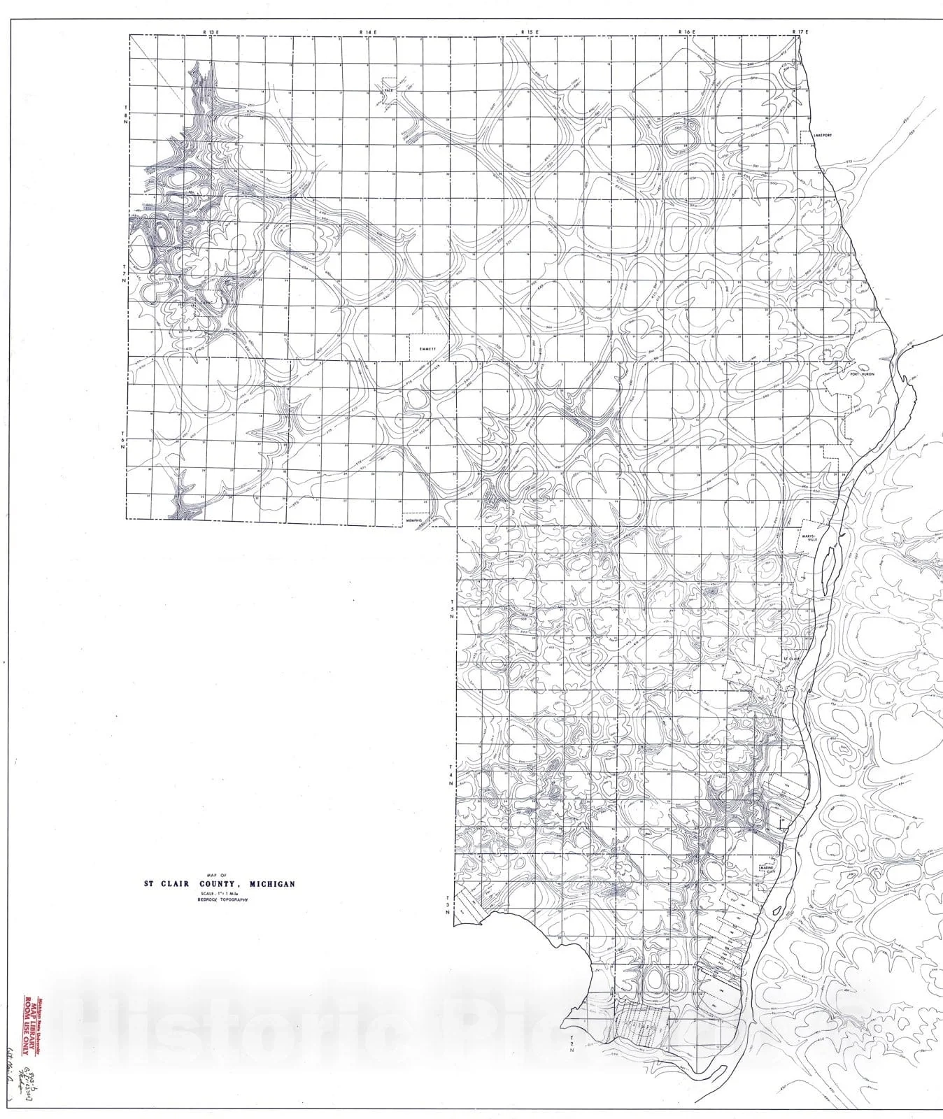 Map Map Of St Clair County Michigan Bedrock Topography 1978 Ca Historic Pictoric
