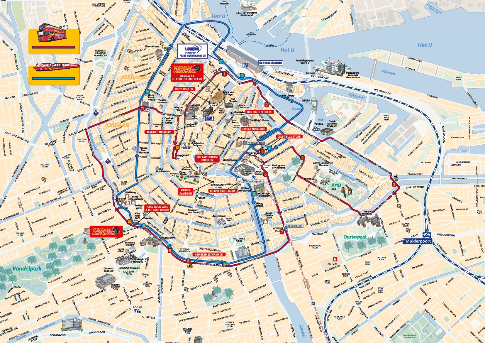 Map Of Amsterdam Tourist Attractions Sightseeing Tourist Tour Map Of Amsterdam Tourist Attractions Sightseeing Tourist Tour