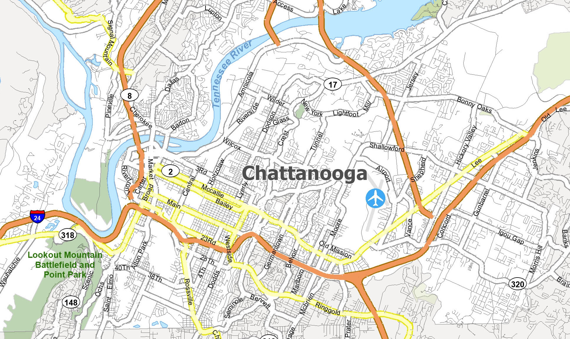 Map Of Chattanooga Tennessee GIS Geography