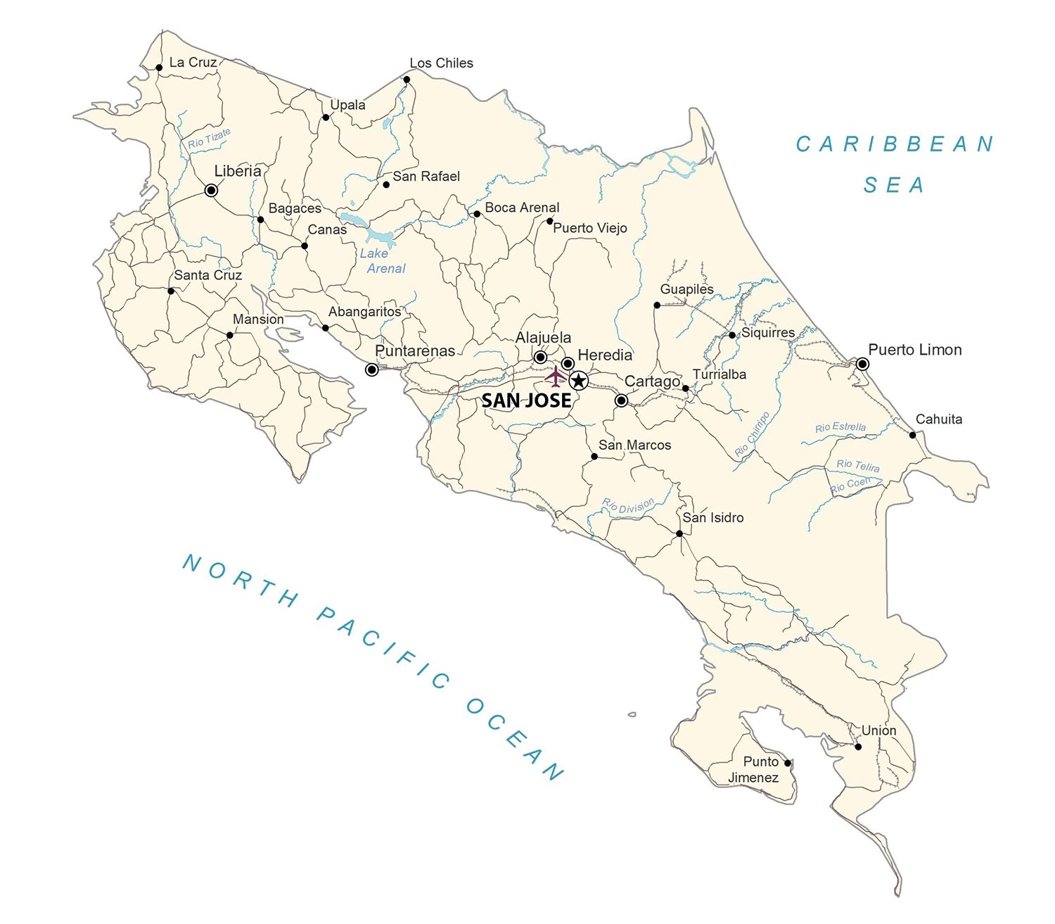 map of costa rica cities