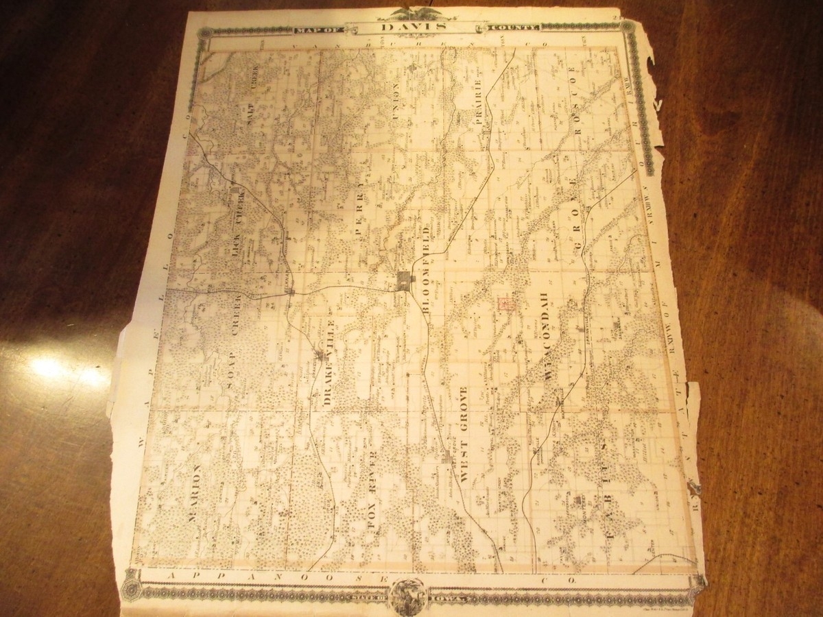 MAP OF DAVIS COUNTY IOWA MAP CA 1870 80 PROPERTY OWNERS NAMES EBay