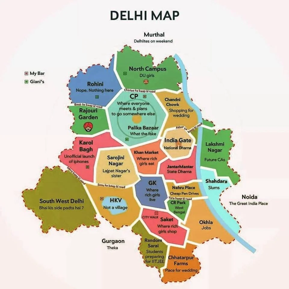 Map Of Delhi As Per A Typical Delhite R india
