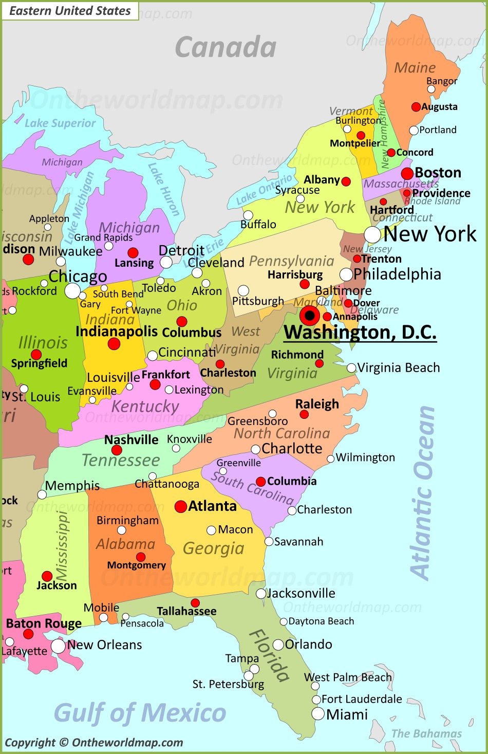 Map Of Eastern United States Ontheworldmap