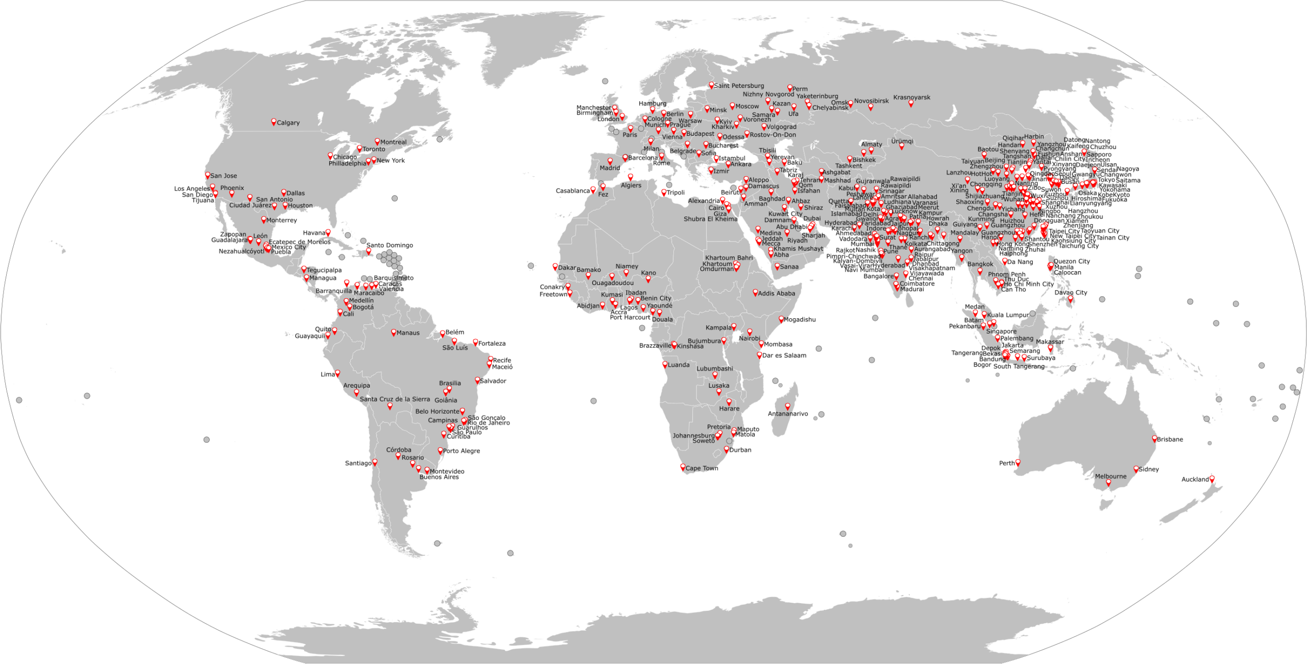 Map Of Every City In The World With Over 1 000 000 Inhabitants R MapPorn