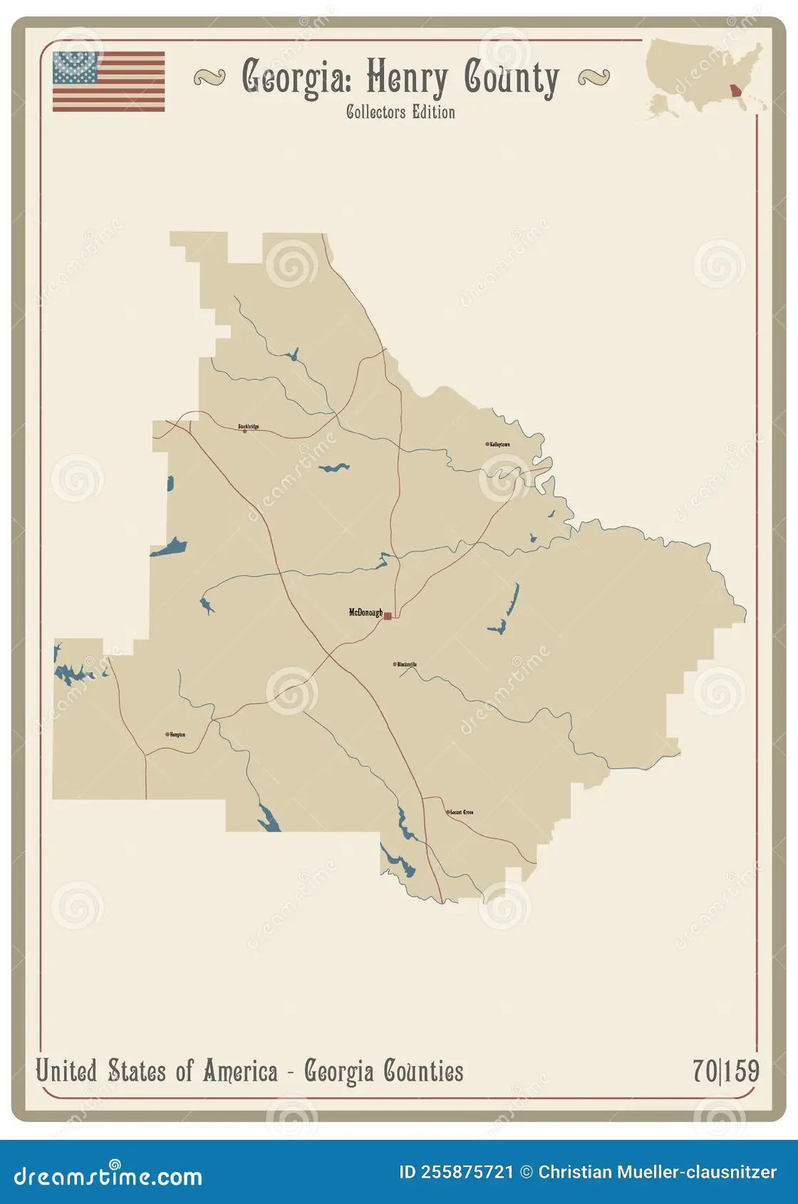 Map Of Henry County In Georgia Stock Vector Illustration Of Cartography Seat 255875721