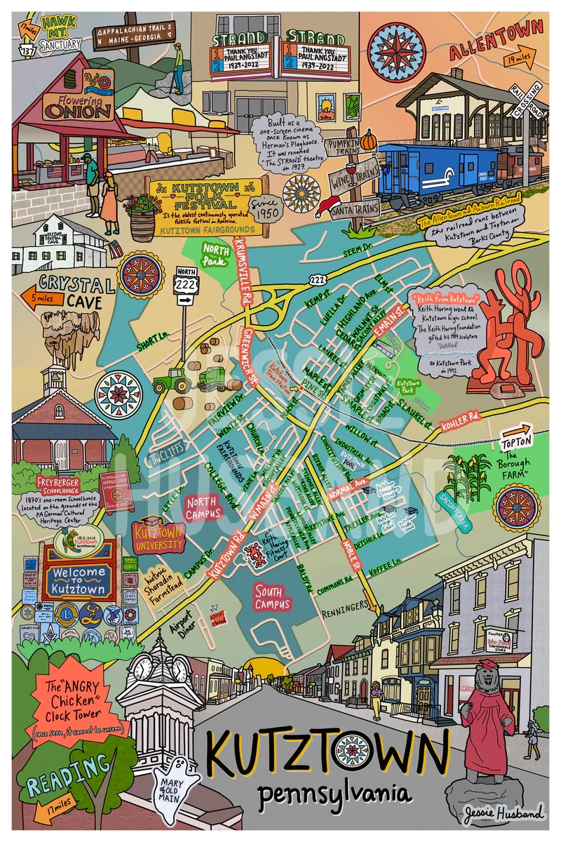 Map Of Kutztown PA Berks County Kutztown University customization Jessie Husband