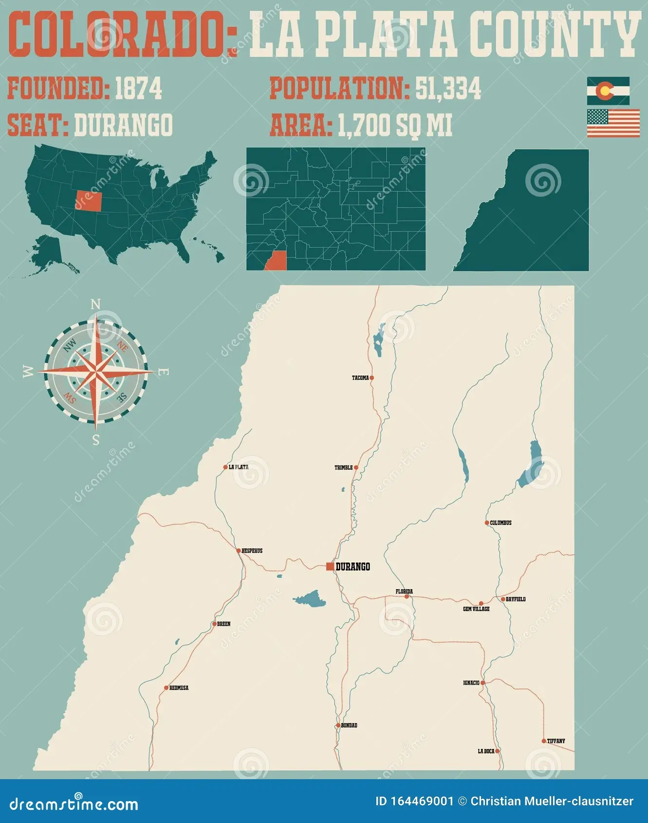 Map Of La Plata County In Colorado Stock Vector Illustration Of Education Cities 164469001