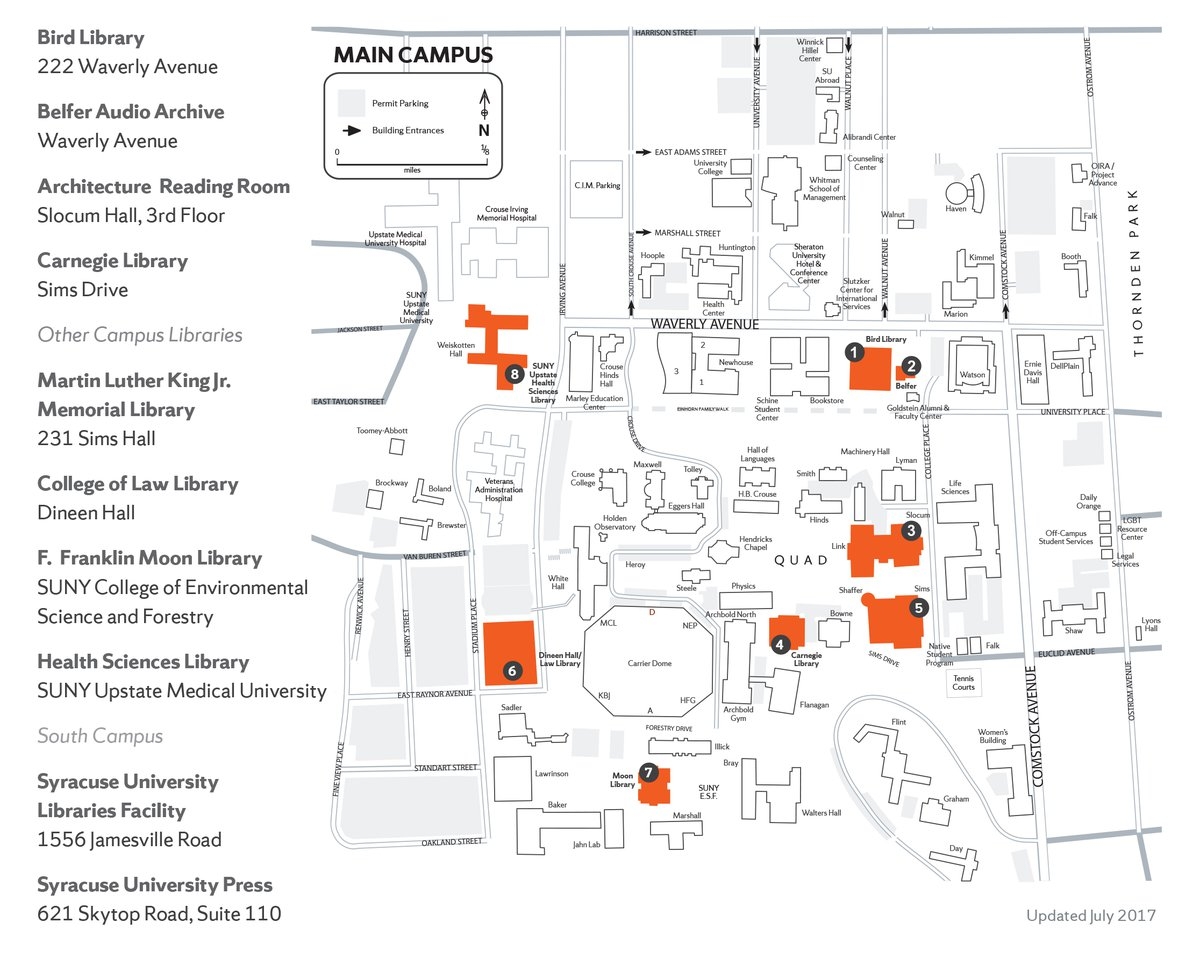 Map Of Libraries On Campus Syracuse University Libraries Map Of Libraries On Campus Syracuse University Libraries