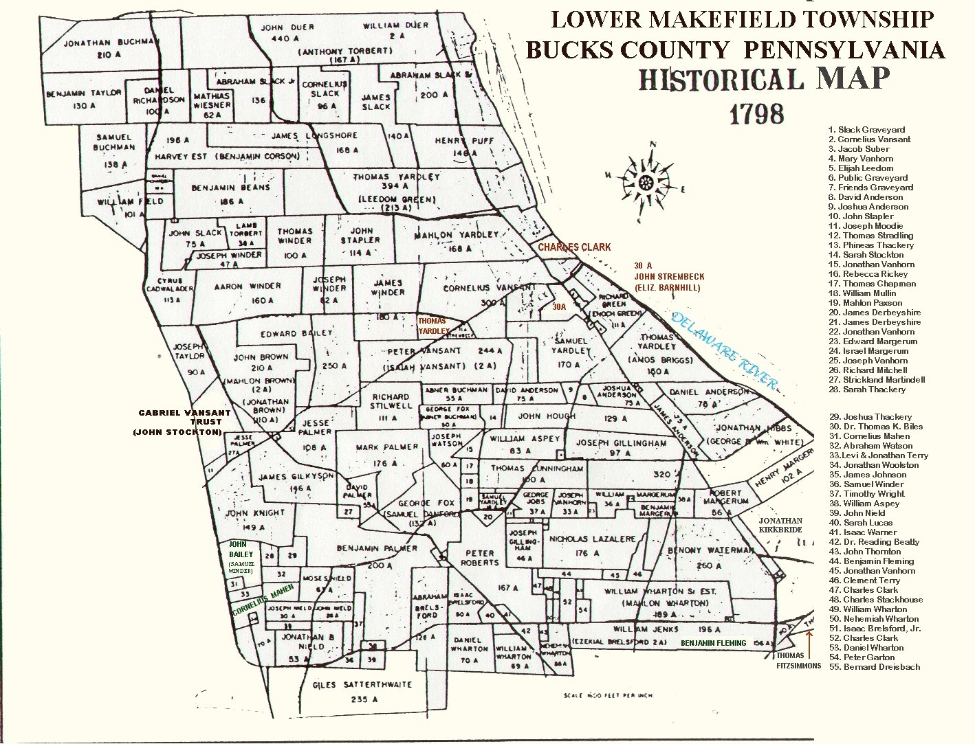 MAP OF LOWER MAKEFIELD BUCKS COUNTY PA 1798