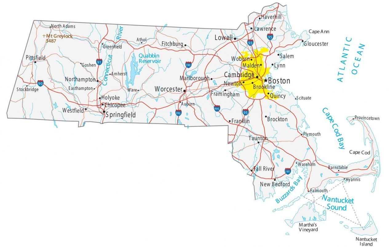 Map Of Massachusetts Cities And Roads GIS Geography