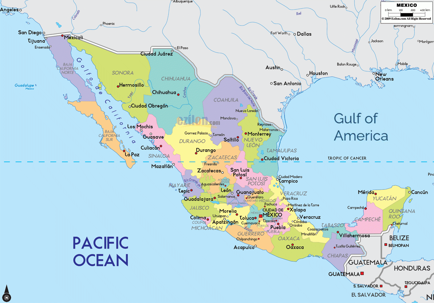 Map Of Mexico Mexico Map With Cities States Capitals And Borders Ezilon Maps