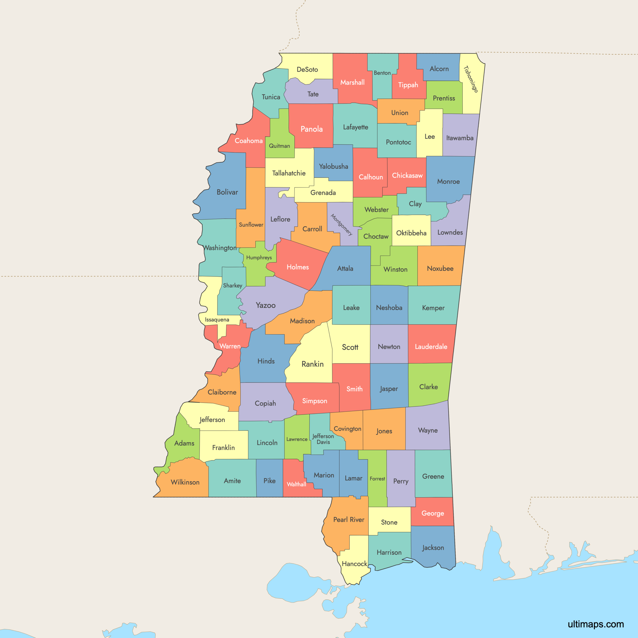county map of ms