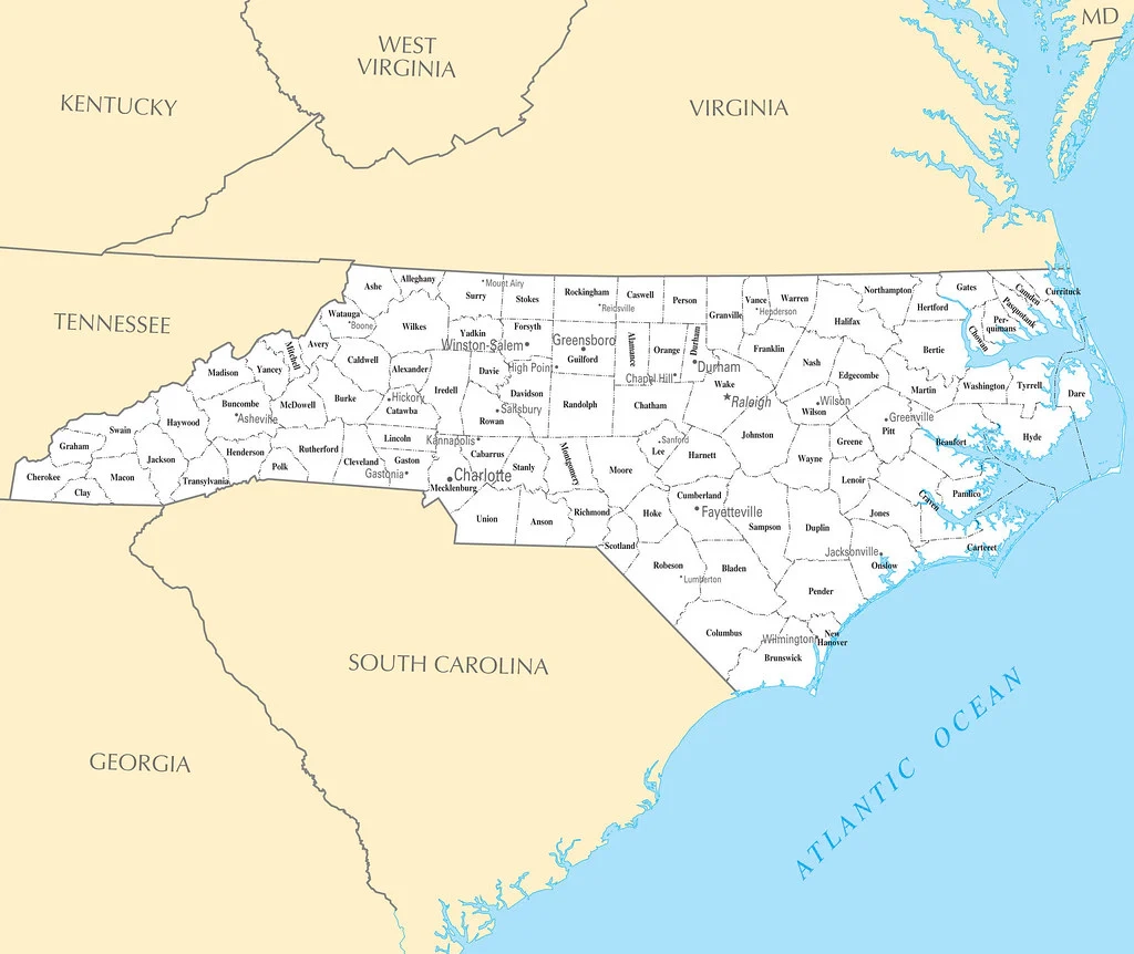 Map Of North Carolina NC County Map With Selected Cities And Towns Wallmapsforsale Map Of North Carolina NC County Map With Selected Cities And Towns Wallmapsforsale