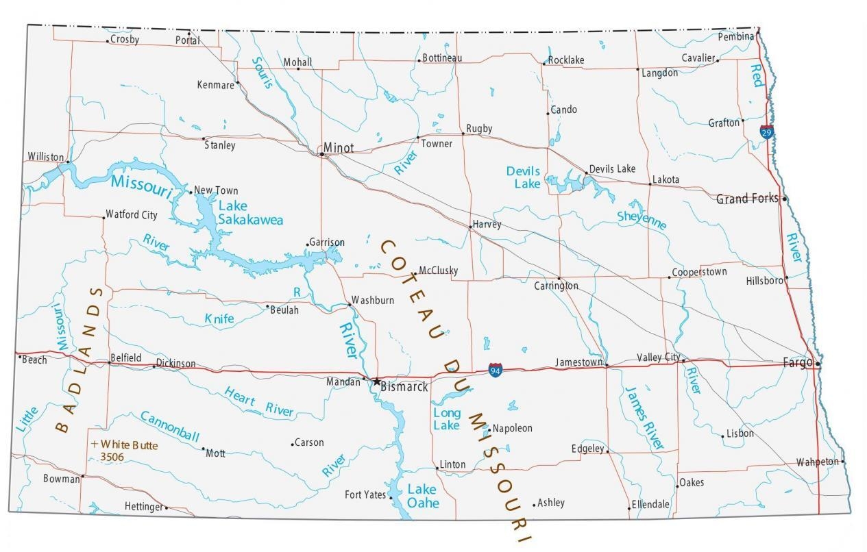 Map Of North Dakota Cities And Roads GIS Geography