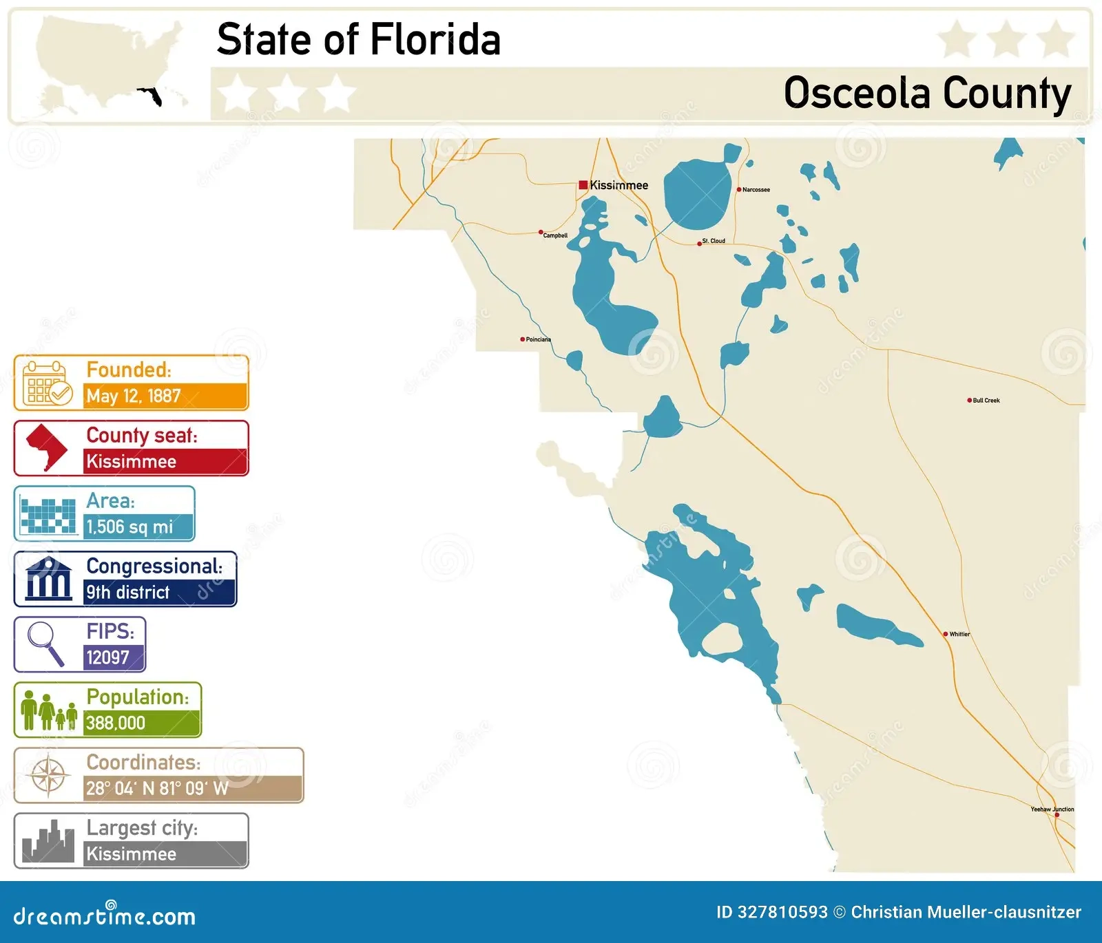 Map Of Osceola County In Florida USA Stock Vector Illustration Of Florida America 327810593 Map Of Osceola County In Florida USA Stock Vector Illustration Of Florida America 327810593