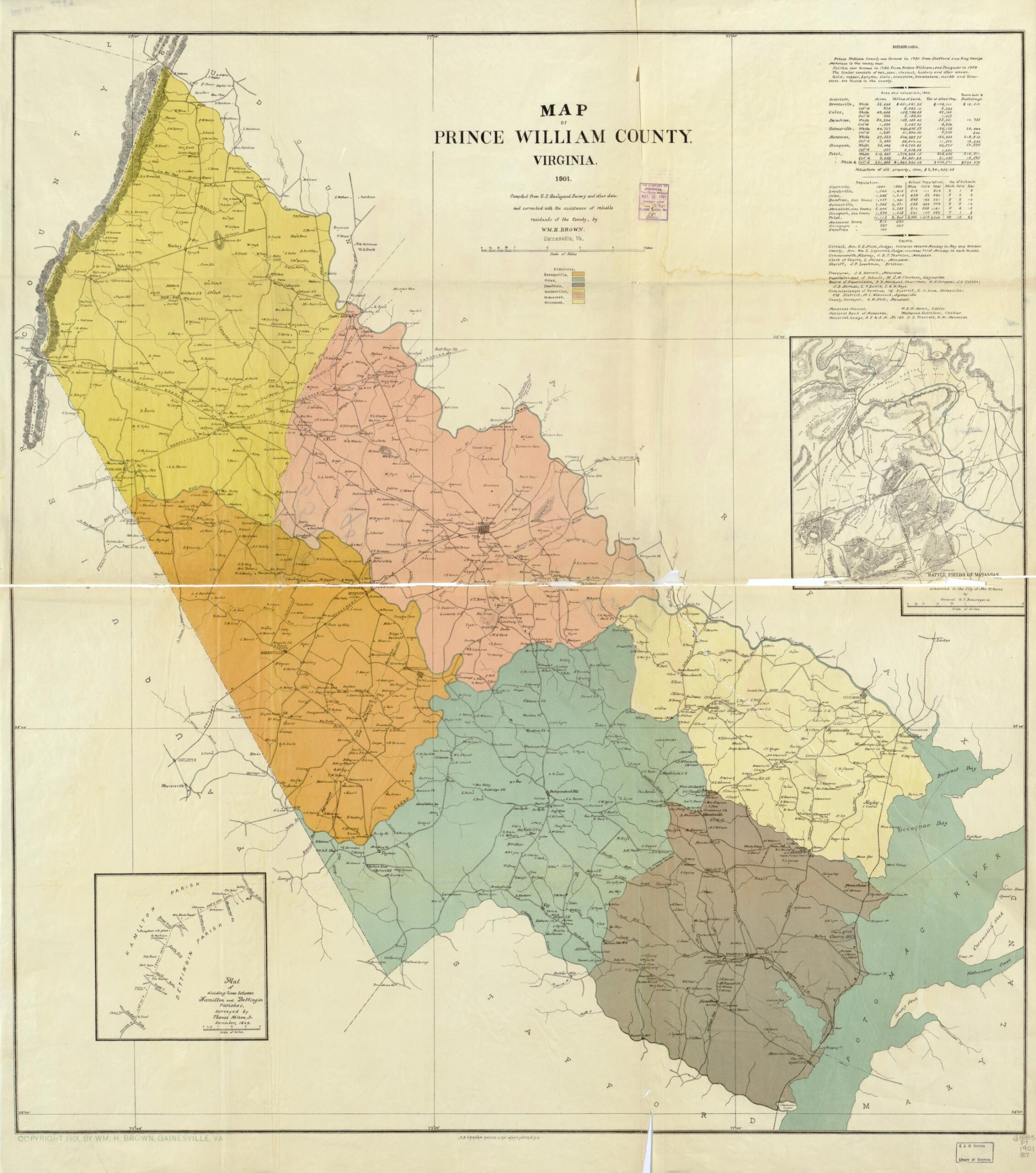 Map Of Prince William County Virginia Compiled From U S Geological Survey And Other Data And Corrected With The Assistance Of Reliable Residents Of The County Library Of Congress