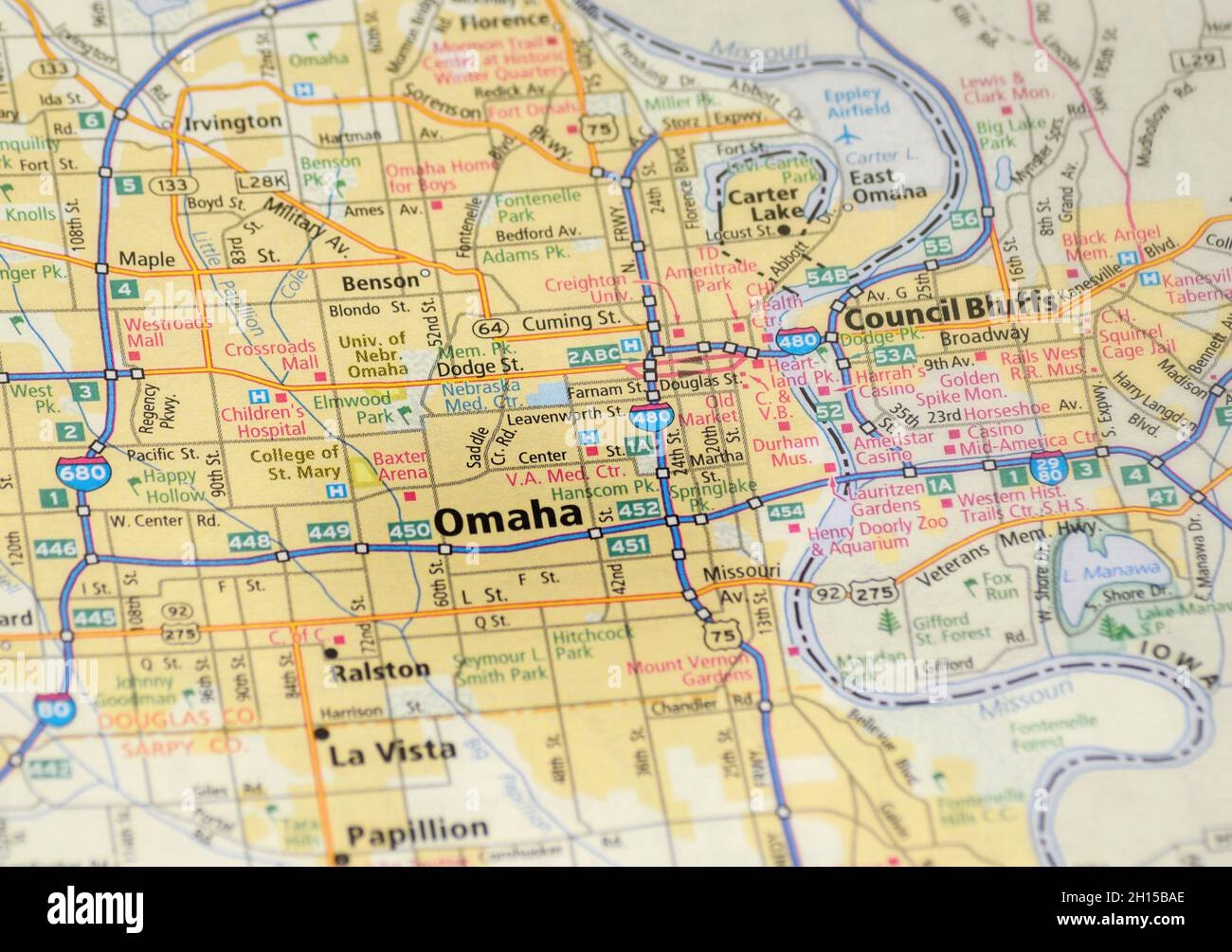 Map Of The City Of Omaha NE Stock Photo Alamy