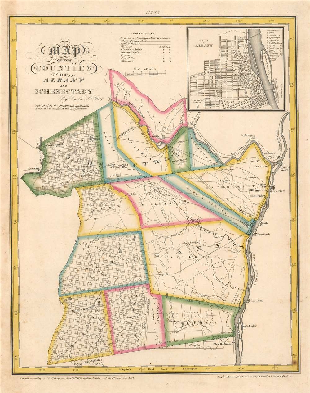 Map Of The Counties Of Albany And Schenectady By 1829 Burr Map Of Albany And Schenectady Counties New York 1829 Map Geographicus Rare Antique Maps