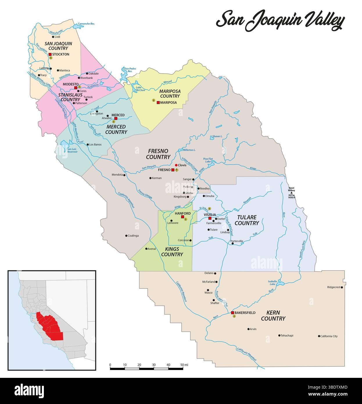 Map Of The San Joaquin Valley California United States Stock Photo Alamy