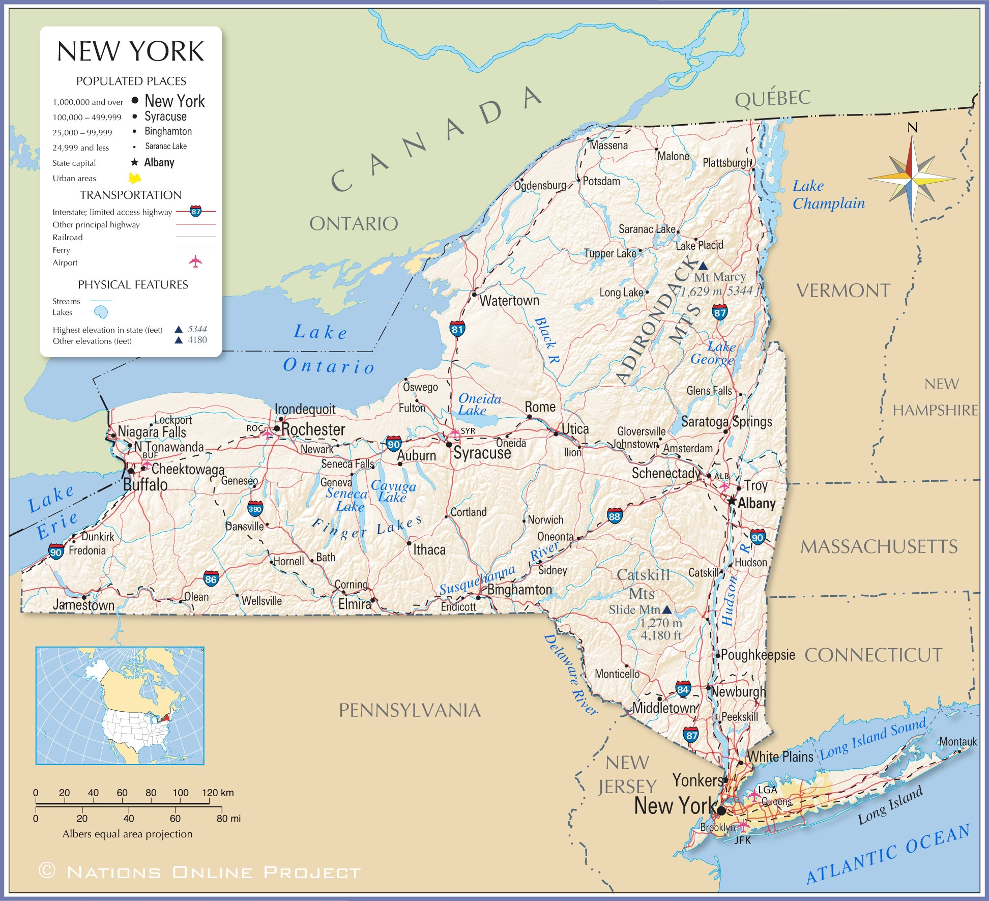 Map Of The State Of New York USA Nations Online Project