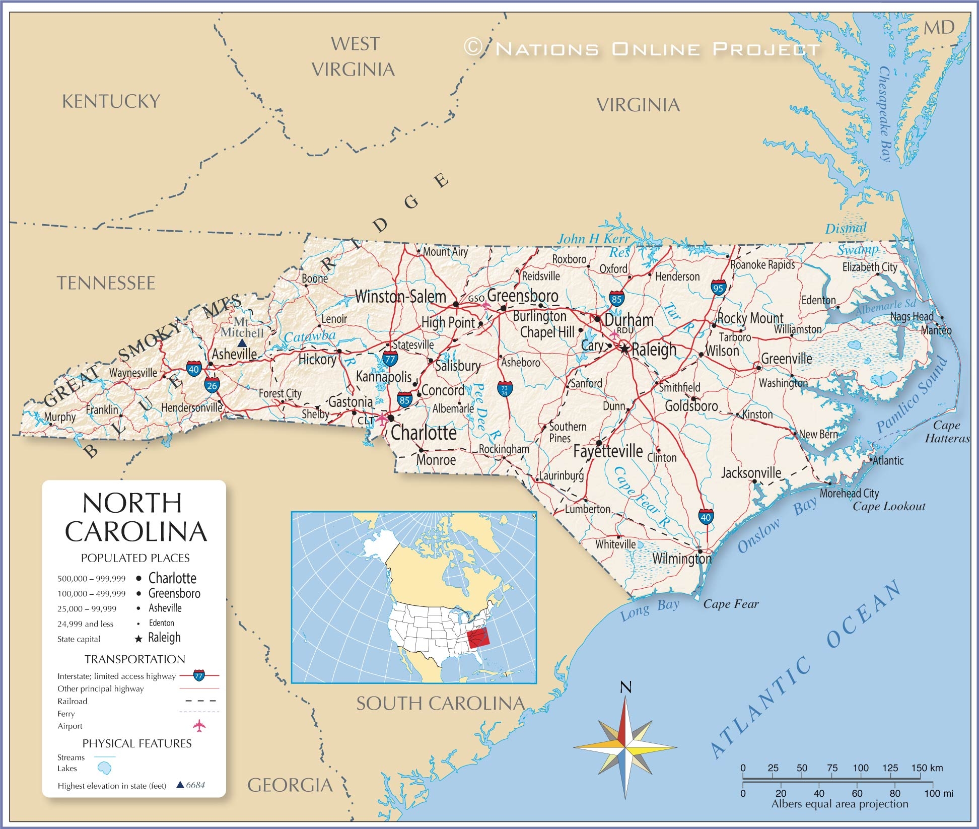 Map Of The State Of North Carolina USA Nations Online Project Map Of The State Of North Carolina USA Nations Online Project
