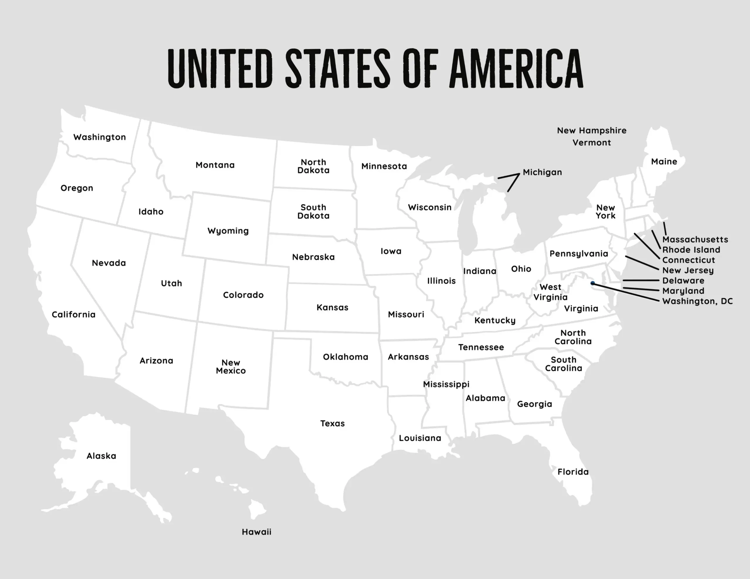 Map Of USA Map With States Black And White USA Map With 50 States Etsy