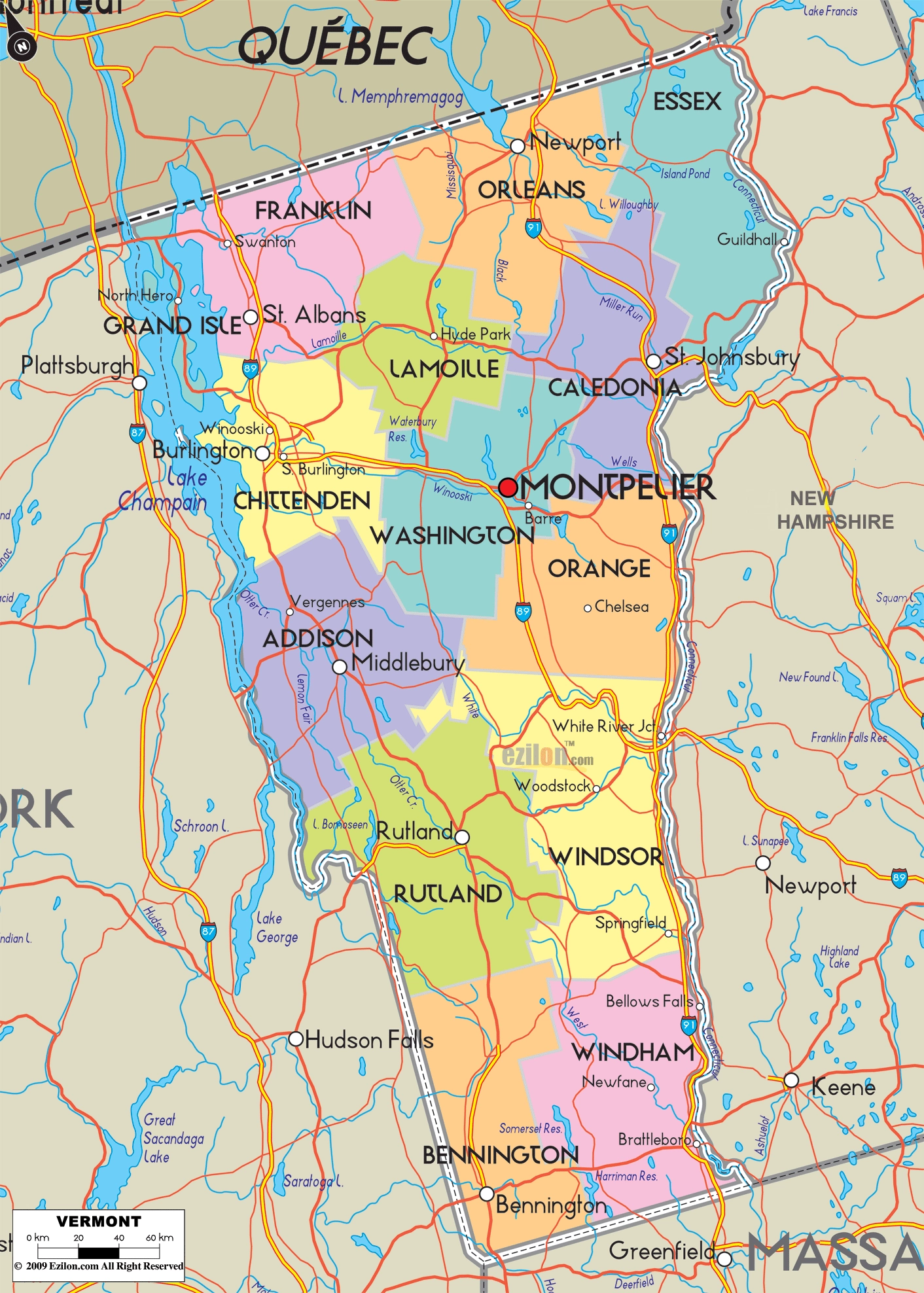 map of counties in vermont