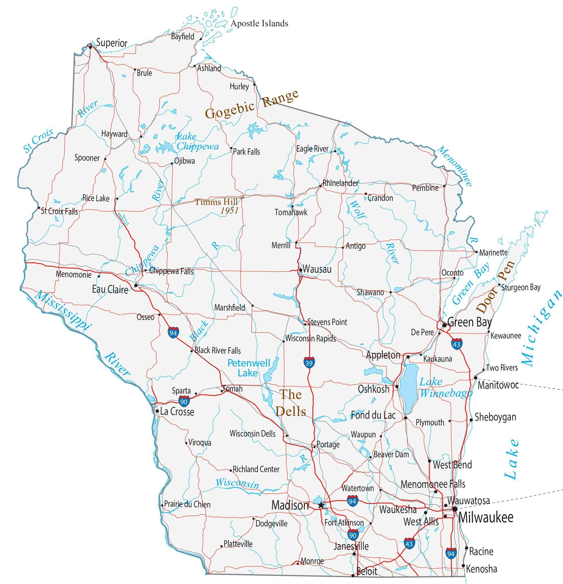 Map Of Wisconsin Cities And Roads GIS Geography