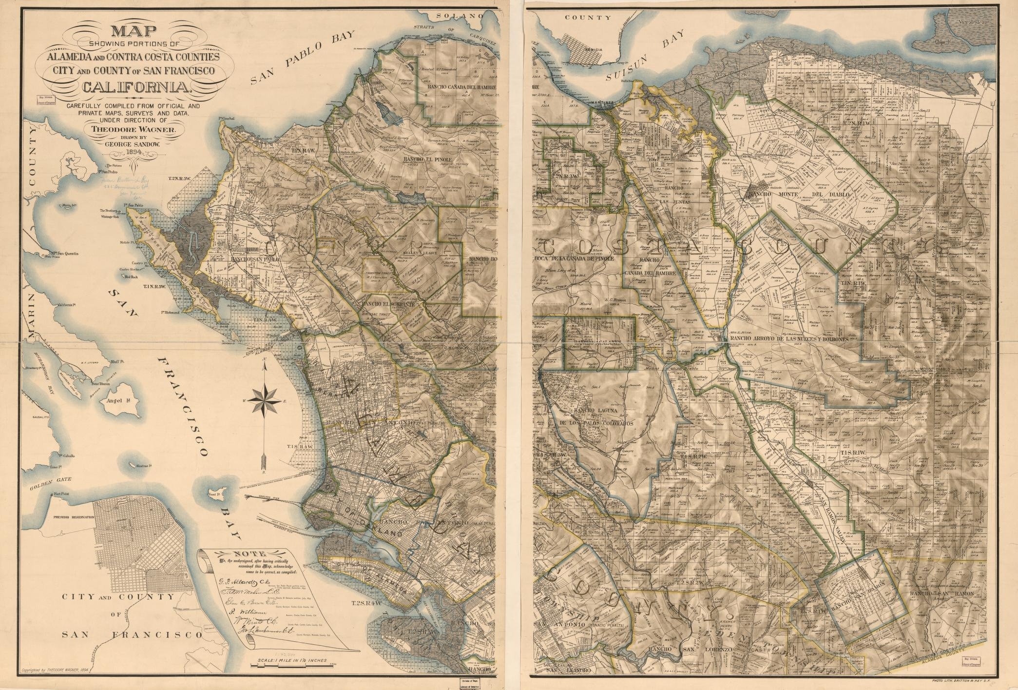 Map Showing Portions Of Alameda And Contra Costa Counties City And County Of San Francisco California Carefully Compiled From Official And Private Maps Surveys And Data Library Of Congress
