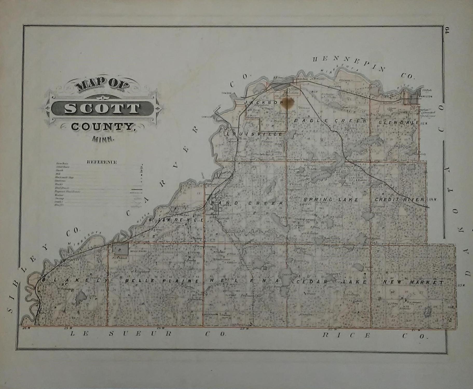 Maps Of Scott County And The City Of Shakopee From 1874 Andreas Atlas Of The State Of Minnesota By Andreas A T 1874 Map Stephen Peterson Bookseller