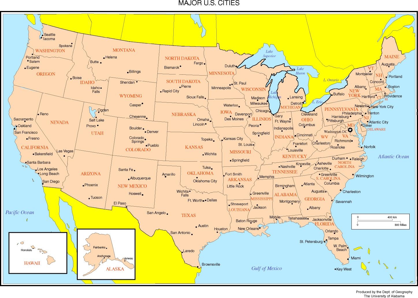 major cities in the usa map