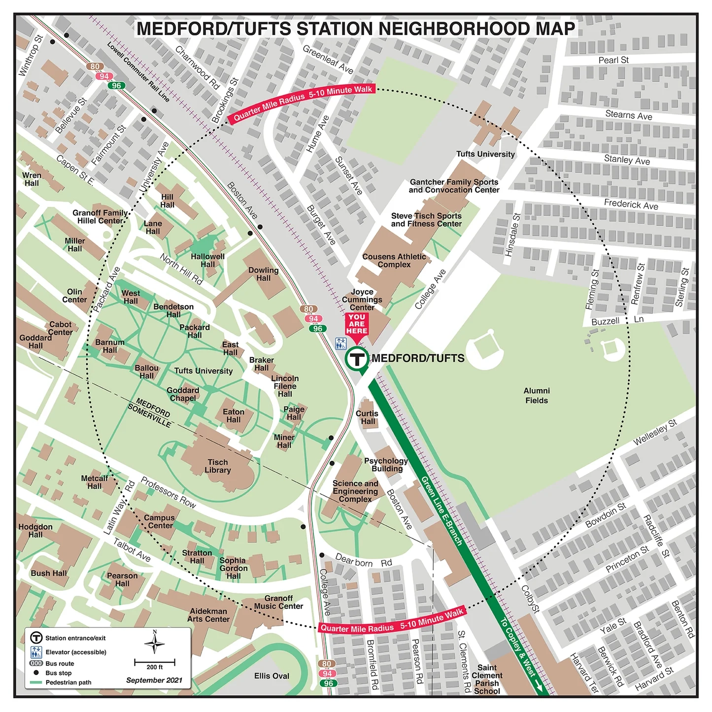 MBTA Medford Tufts Station Neighborhood Map September 2021 MBTAgifts