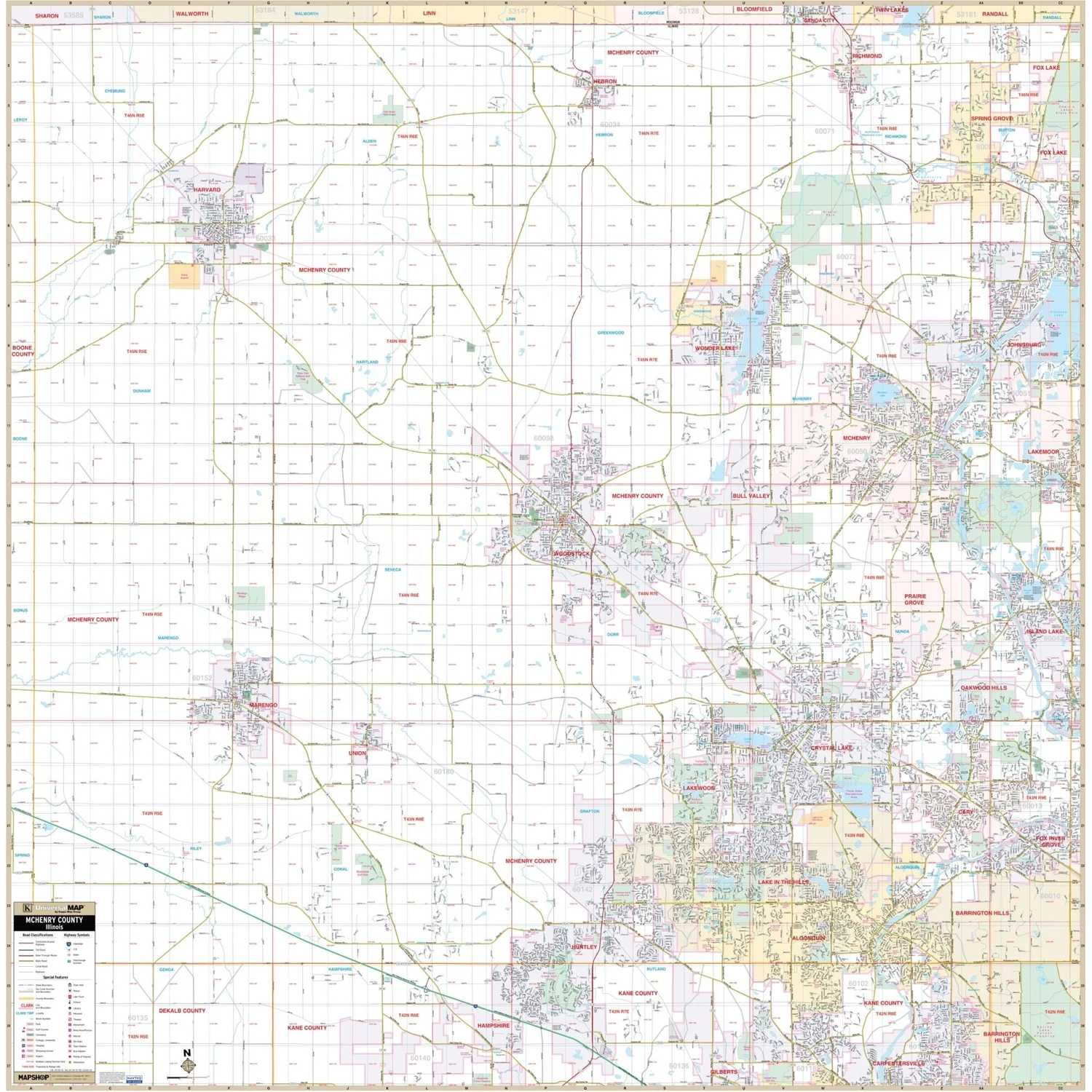 McHenry County IL Wall Map Shop City County Maps Ultimate Globes