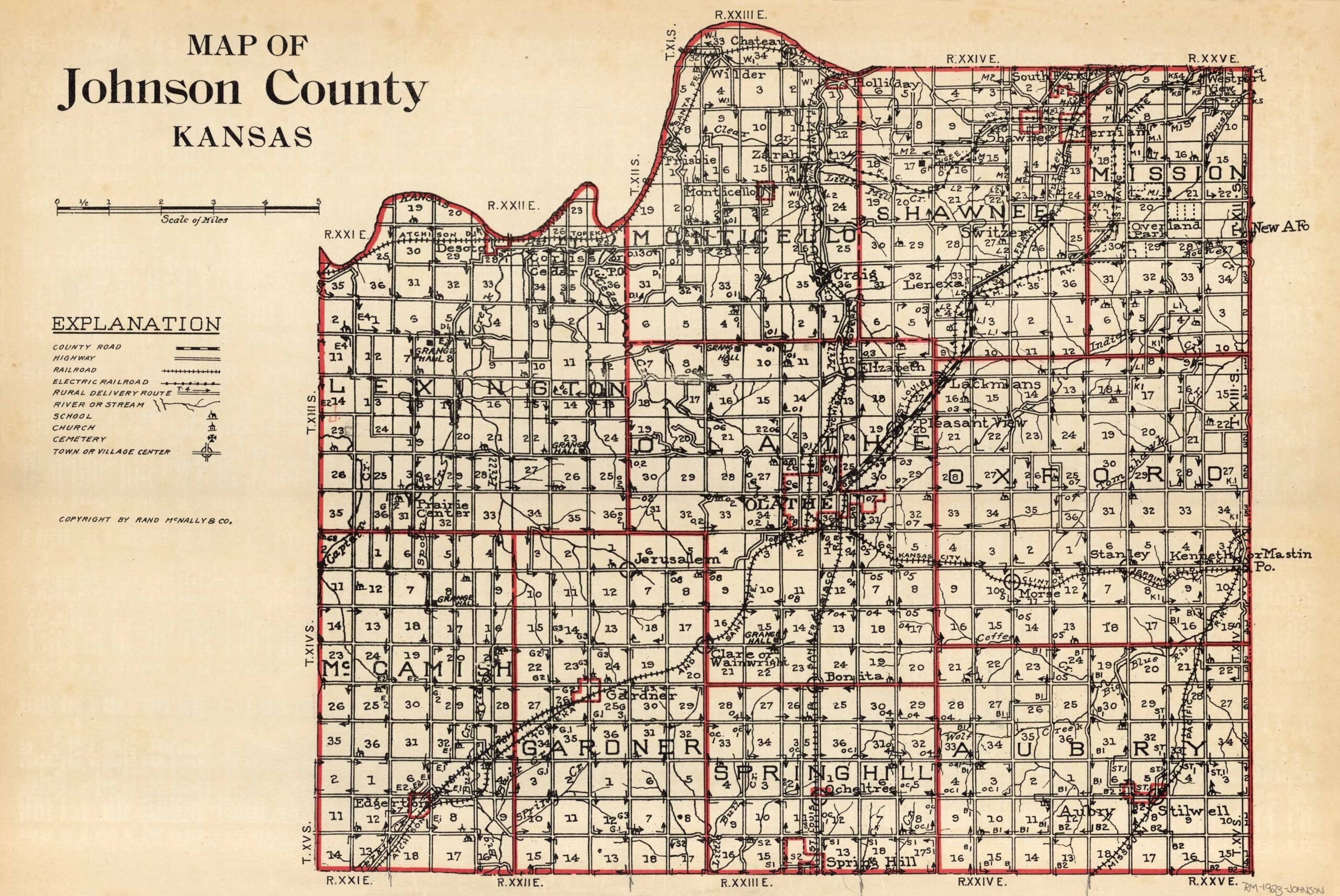 McNally s 1923 Map Of Johnson County Kansas Art Source International
