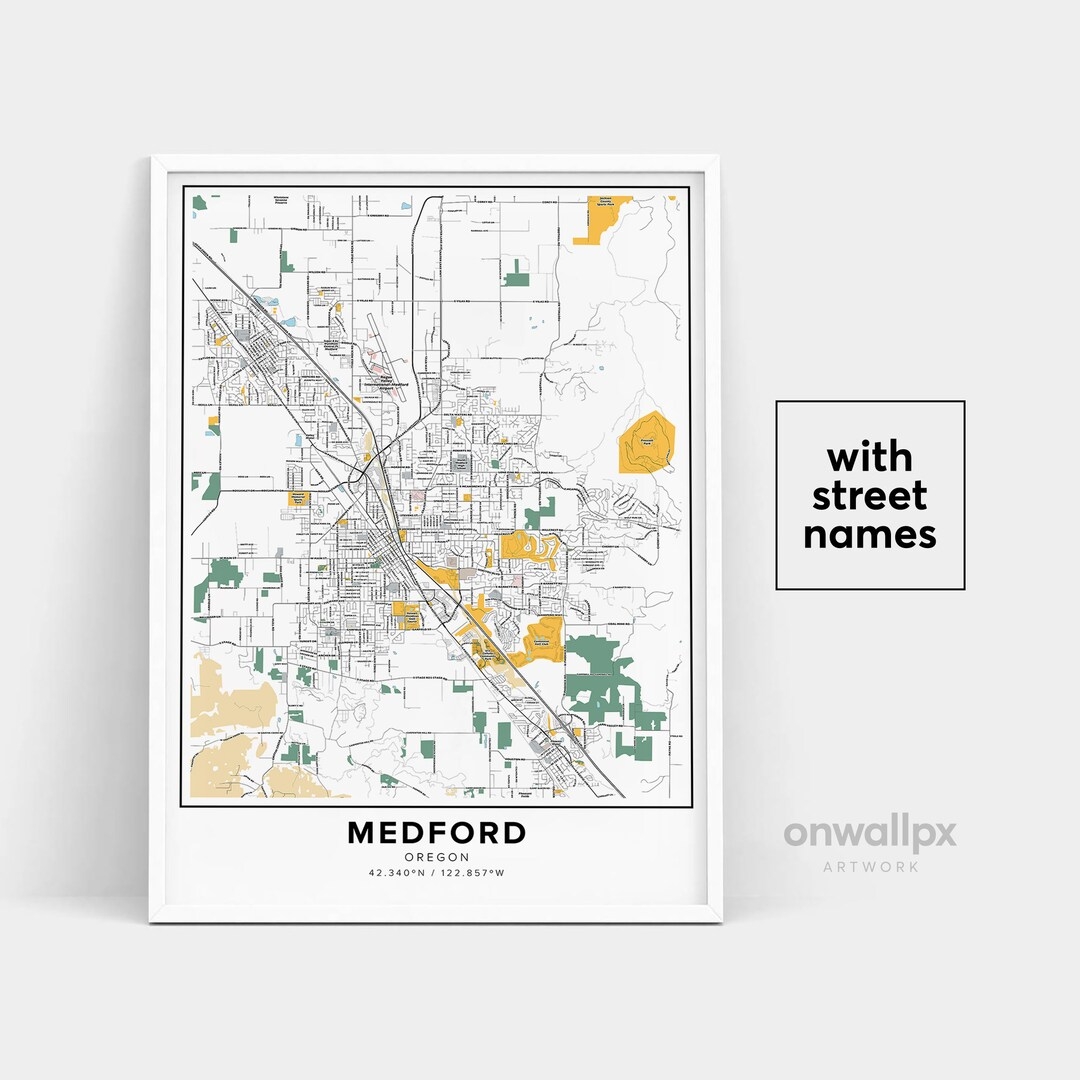 Medford Map Print Street Names Medford Print Printable Map Of Medford City Map Art Medford Oregon Map Art Travel Gift Poster Etsy Hong Kong