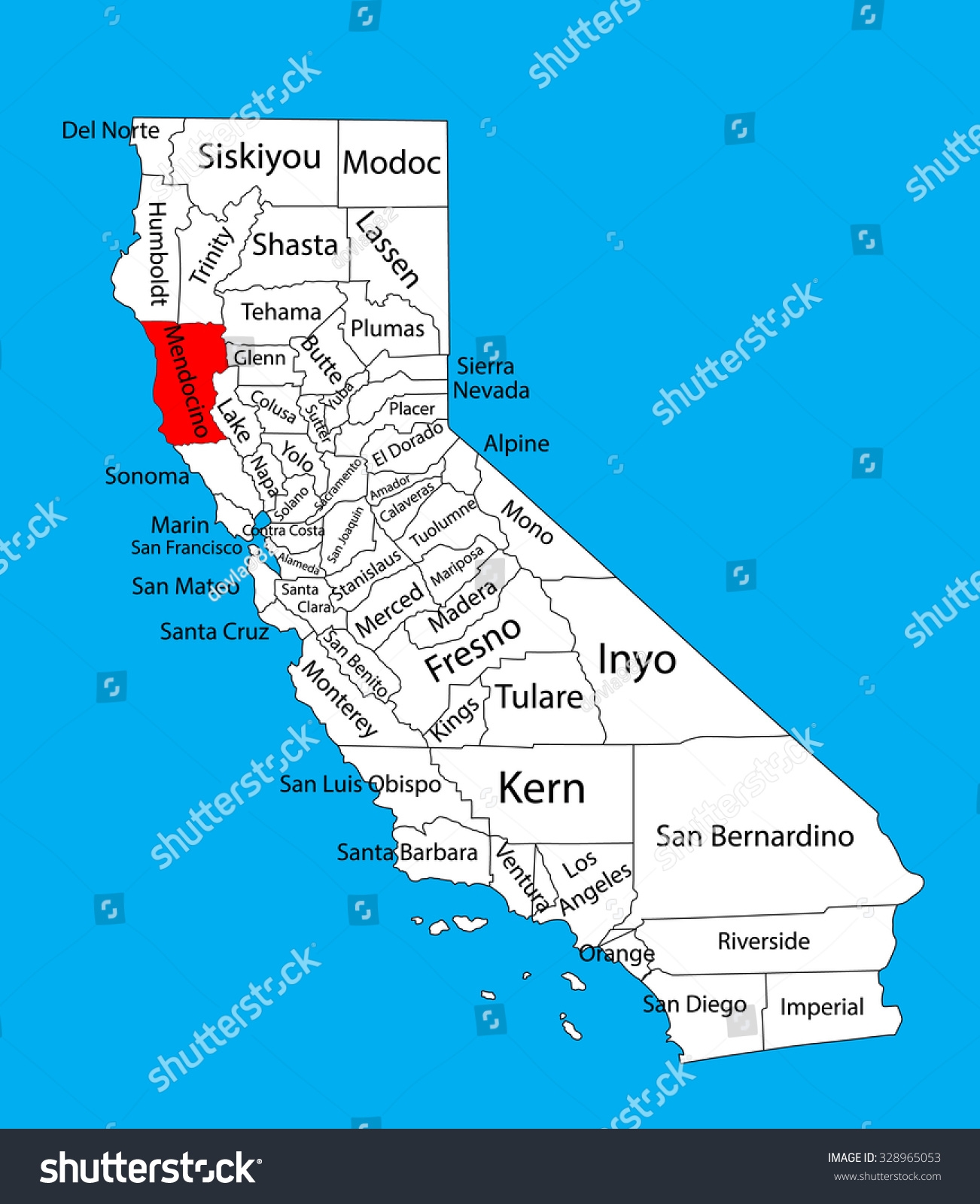 Mendocino County California United States America Stock Vector Royalty Free 328965053 Shutterstock