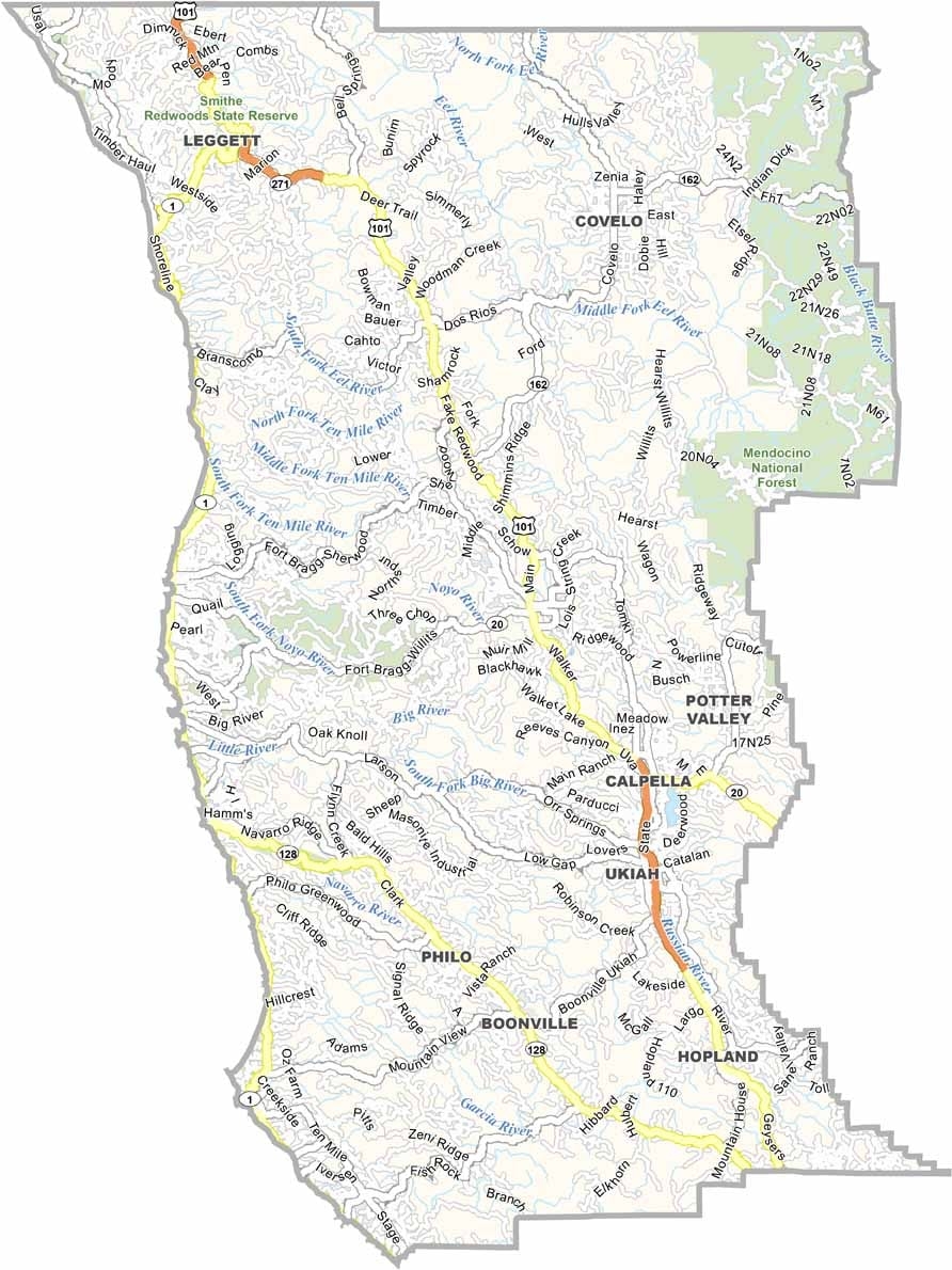 Mendocino County Map California US County Maps