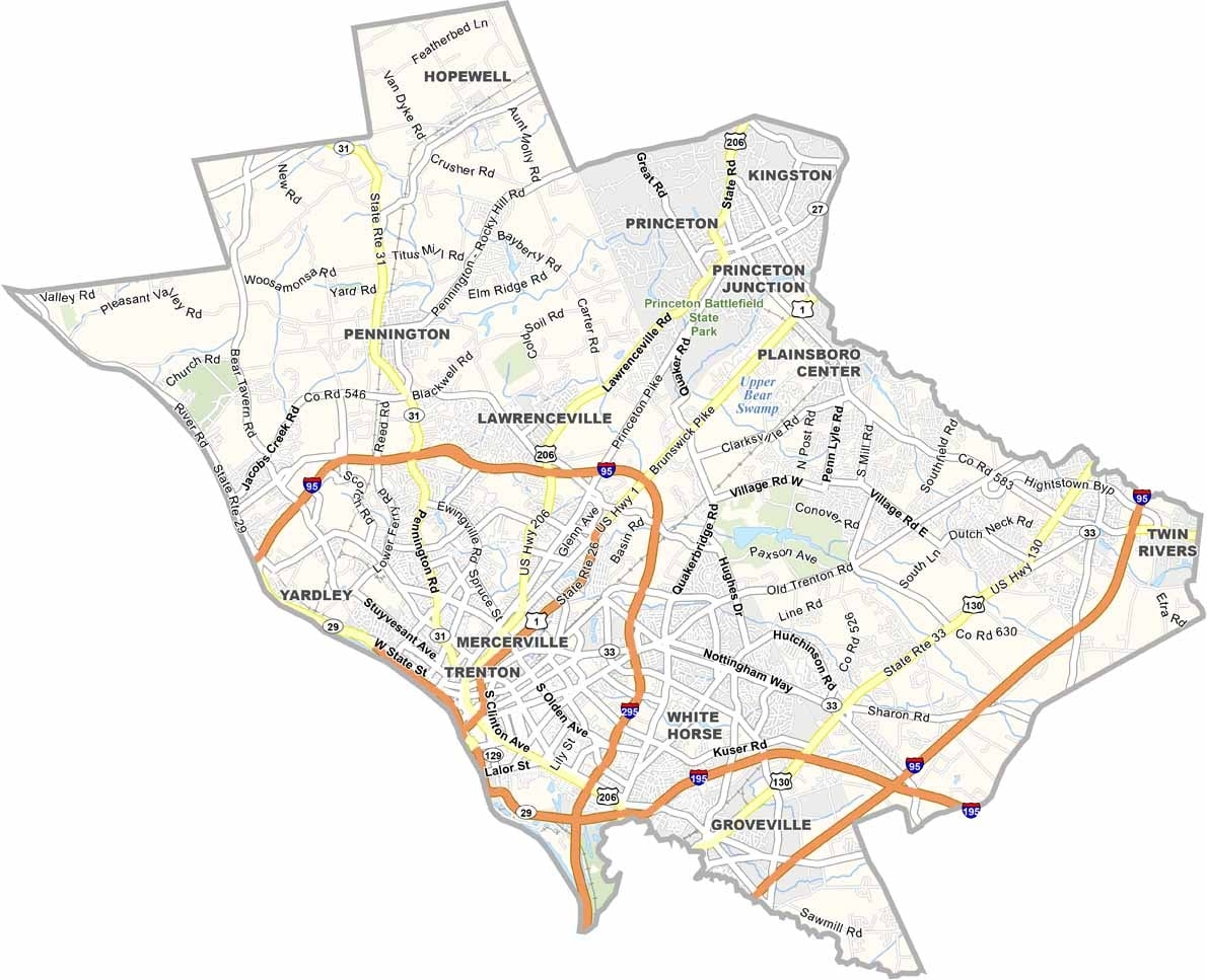 Mercer County Map New Jersey US County Maps