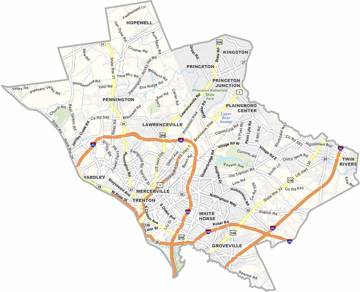 Mercer County Map New Jersey US County Maps