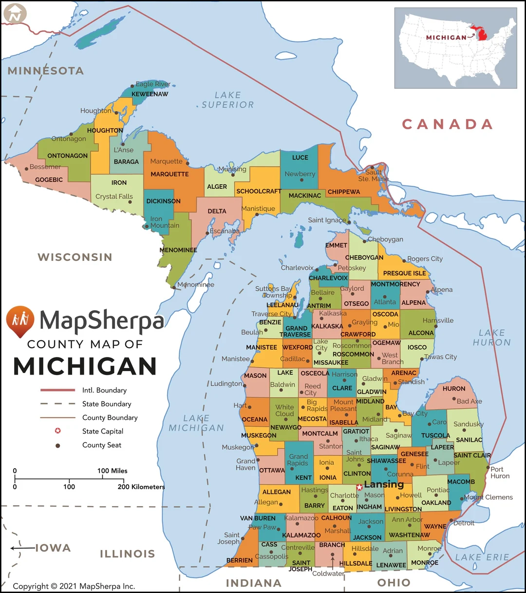 Michigan County Map American Map Store