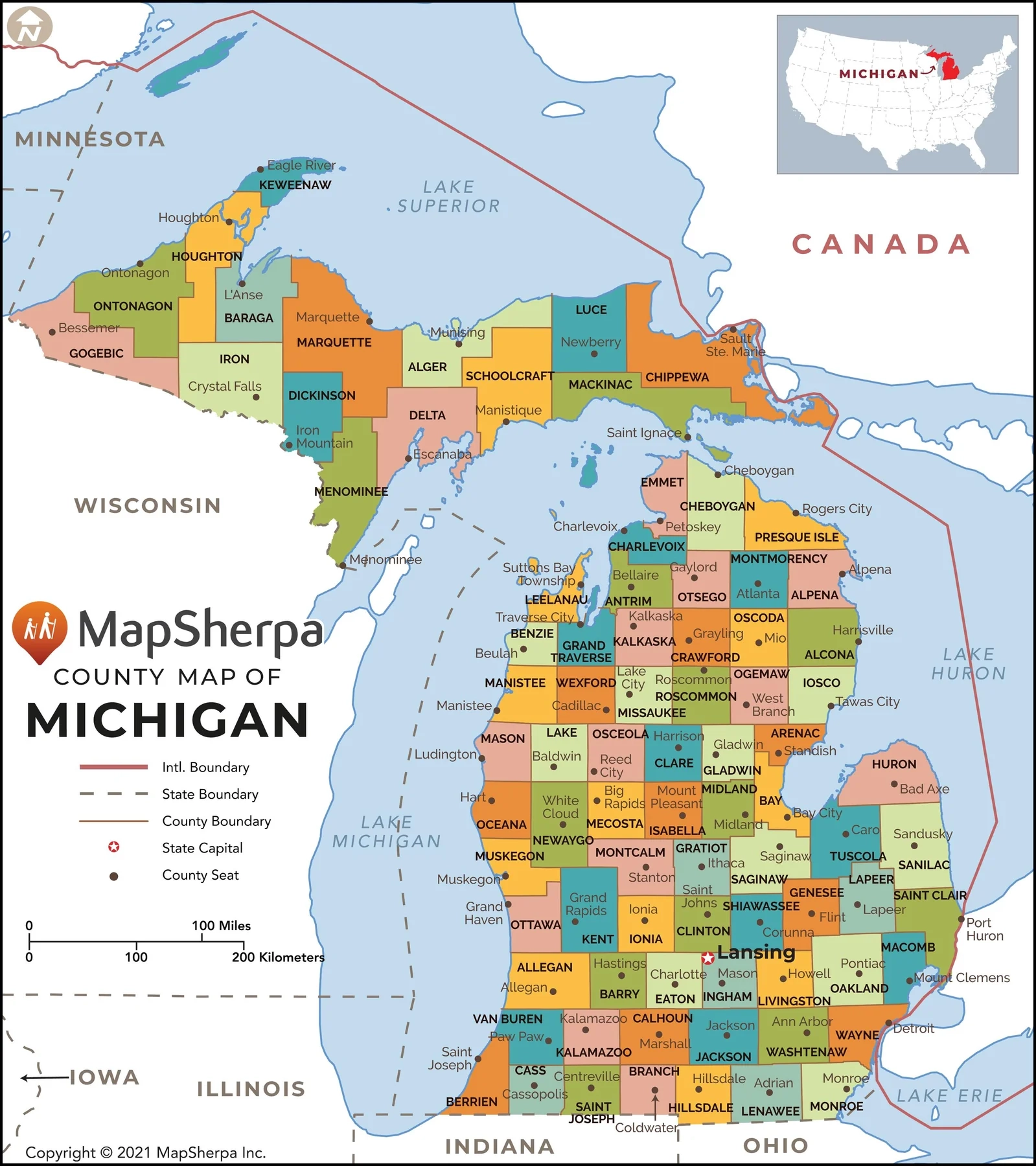 Michigan County Map American Map Store Michigan County Map American Map Store