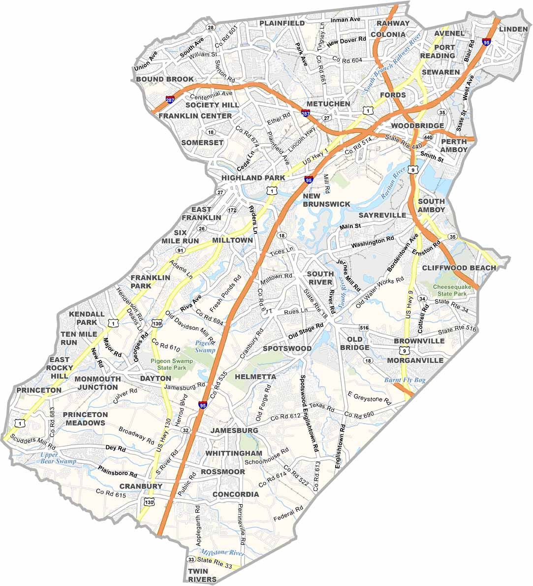 county of middlesex map county of middlesex map