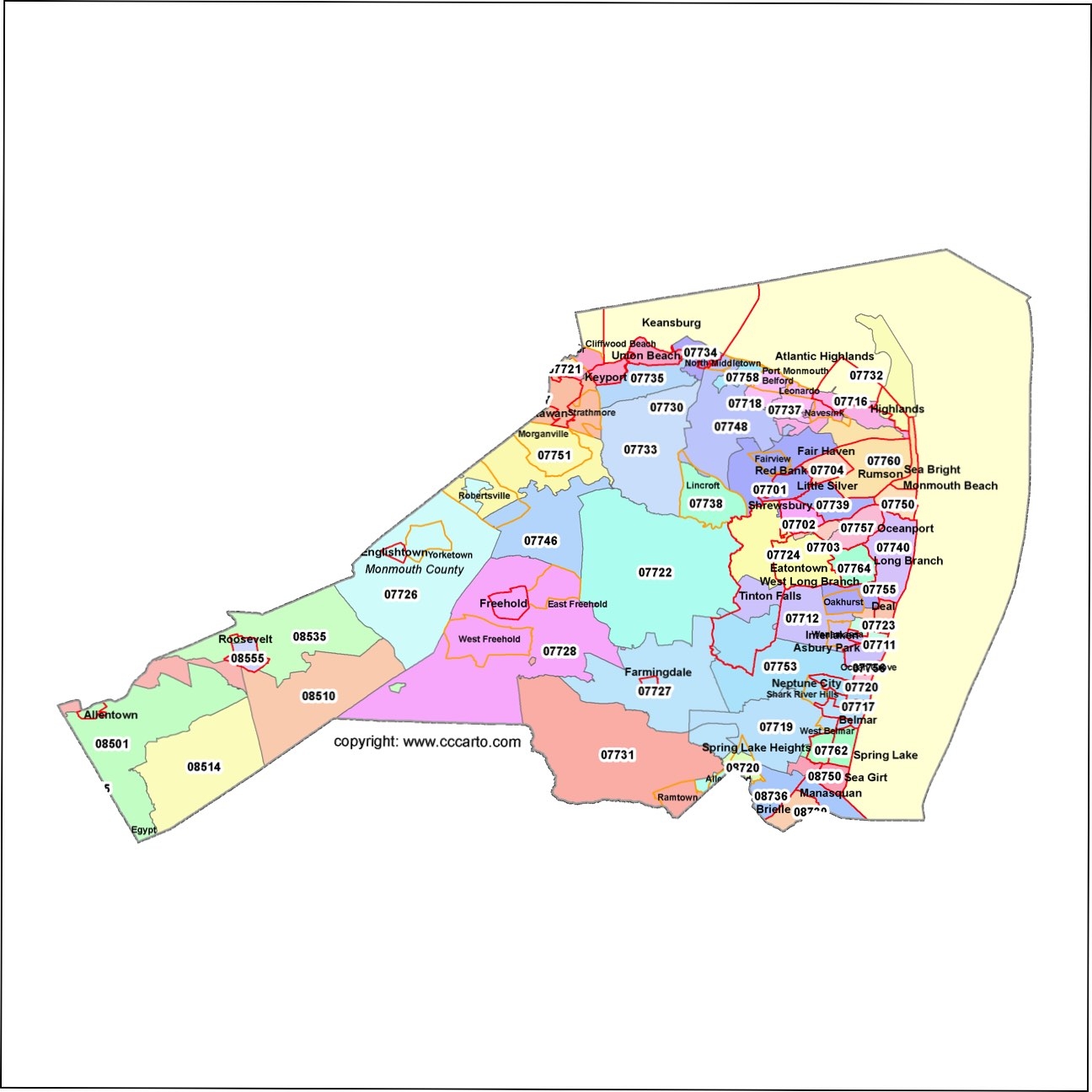 Middletown Township ZIP Codes Map Monmouth County ZIP Codes Map New Jersey 