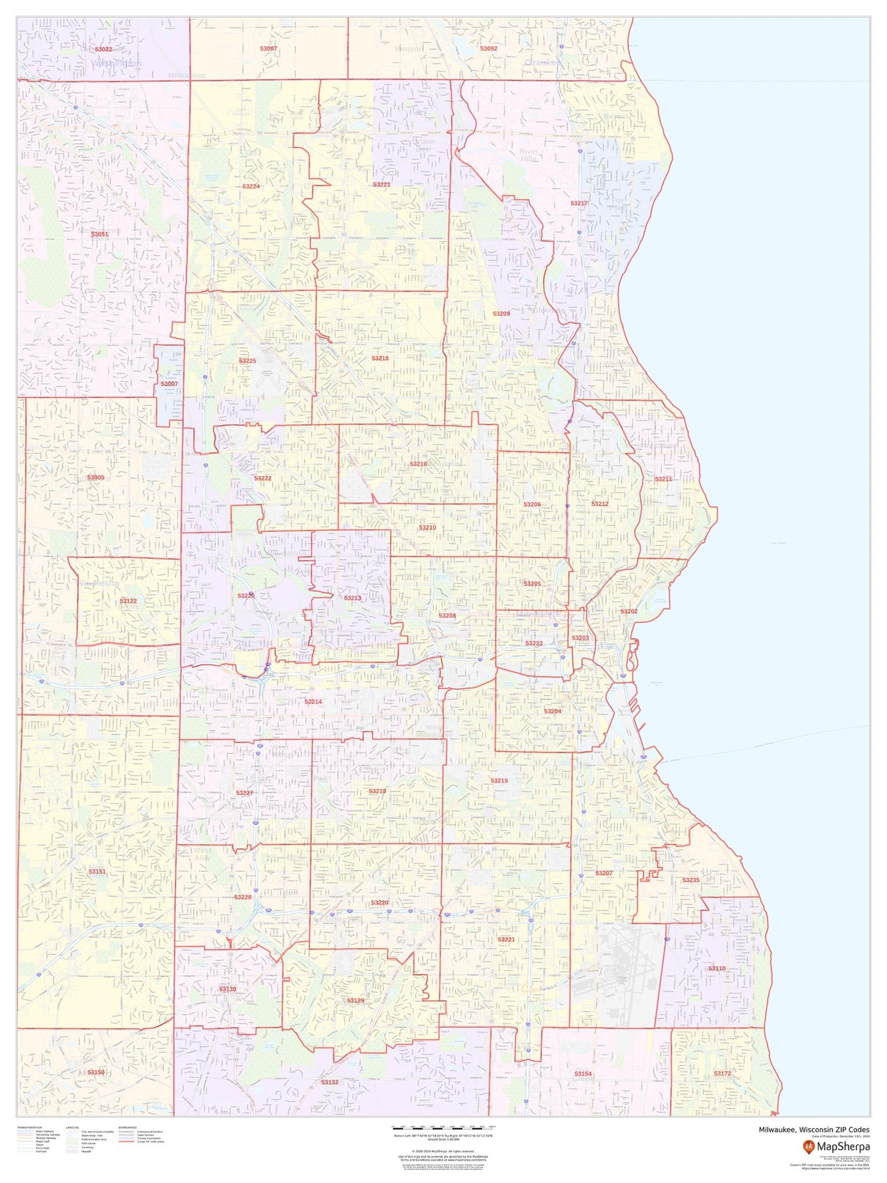 Milwaukee Wisconsin ZIP Codes Wall Map Milwaukee Wisconsin ZIP Codes Wall Map