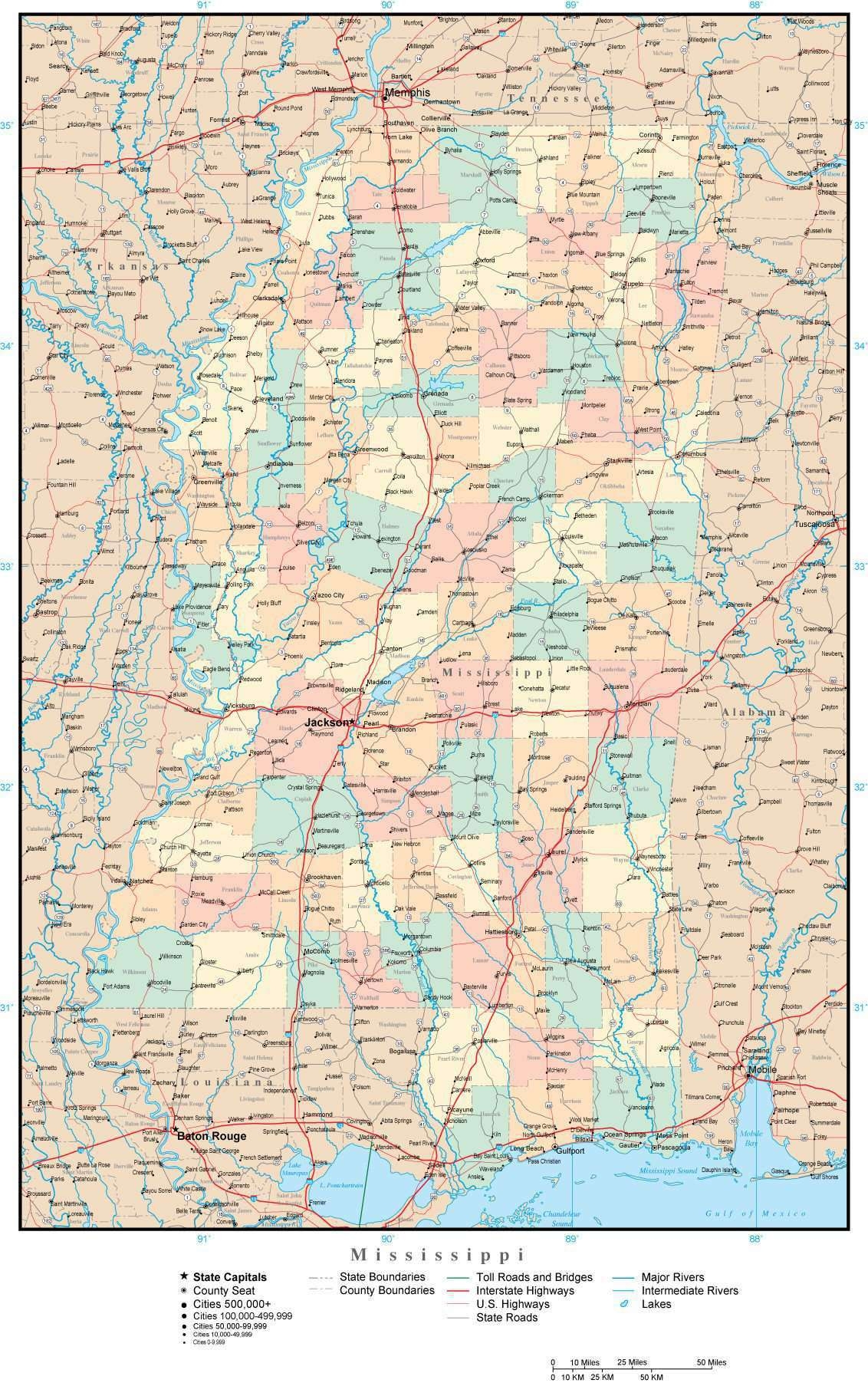 Mississippi Adobe Illustrator Map With Counties Cities County Seats Major Roads Mississippi Adobe Illustrator Map With Counties Cities County Seats Major Roads
