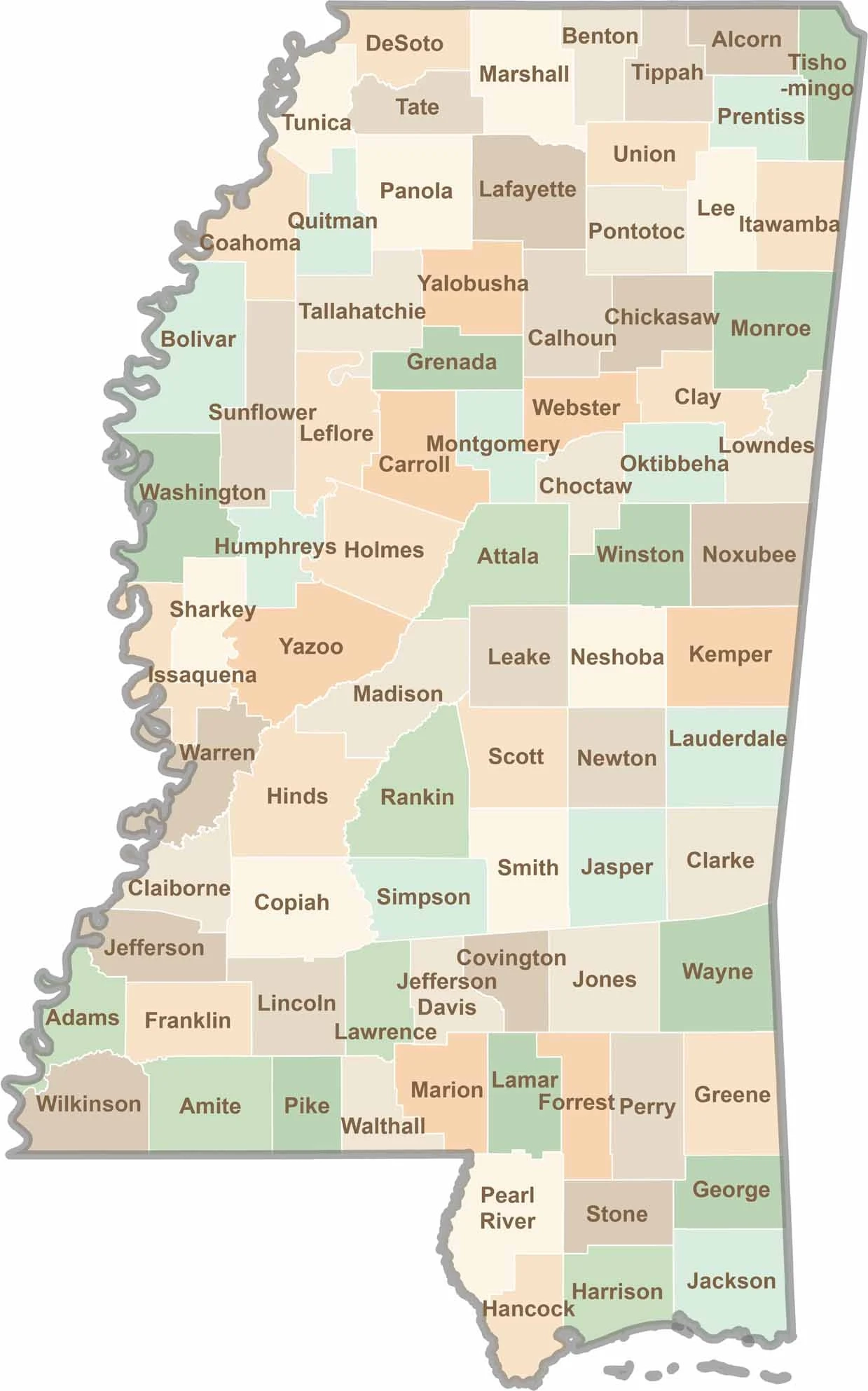 mississippi map with counties