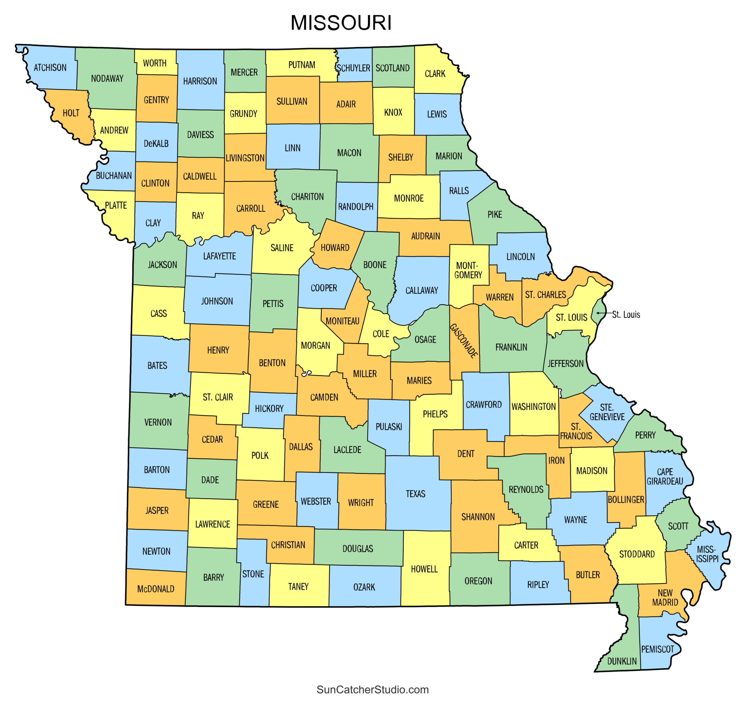 Missouri County Map Printable State Map With County Lines Free Printables Lettering SVG Files Tools Apps